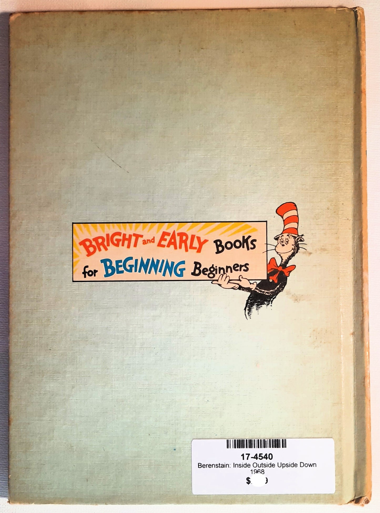 Inside Outside Upside Down by Stan and Jan Berenstain (Acceptable, 1968, HC, 32 pages, Random House)