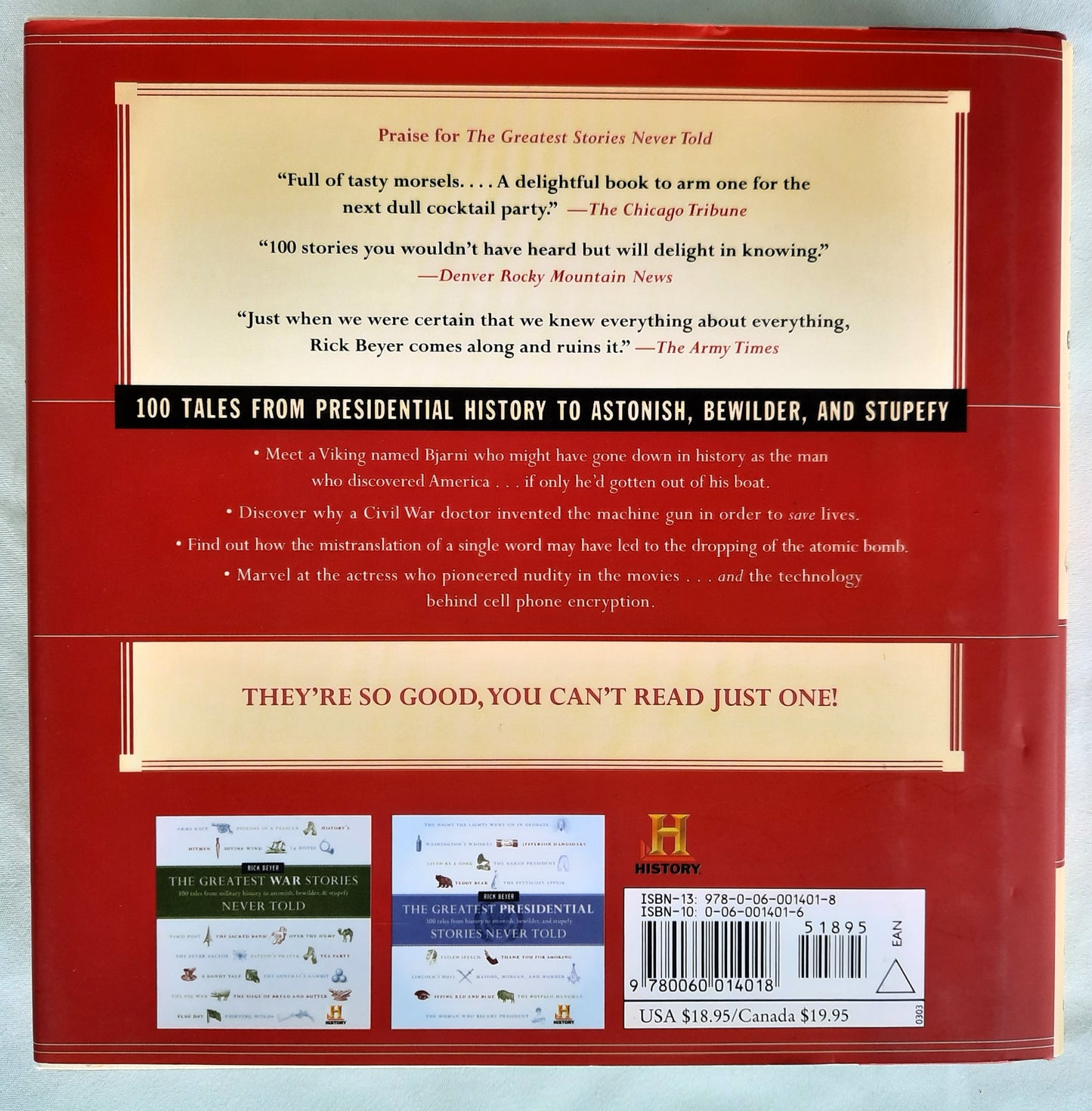 The Greatest Stories Never Told by Rick Beyer (Very good, 2003, HC, 214 pages, HarperCollins)