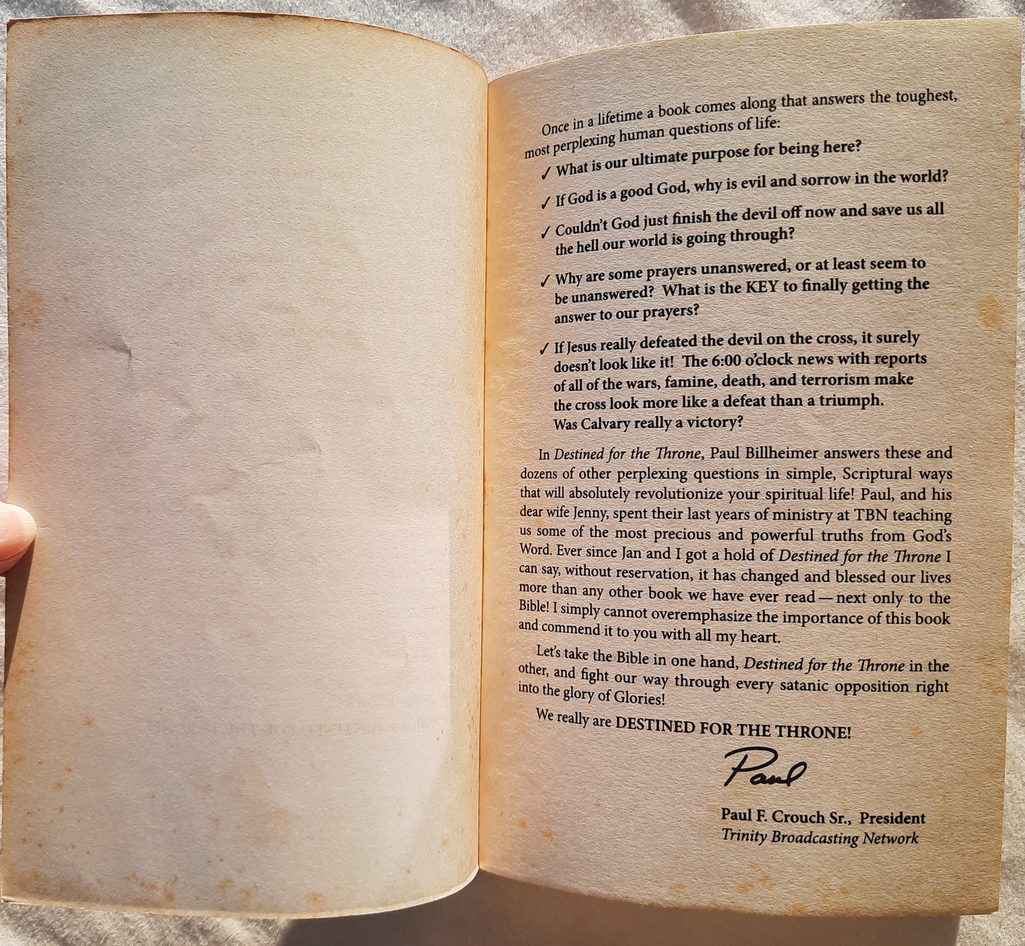 Destined for the Throne by Paul E. Billheimer (Good, 1978, Pbk, 134 pages, Trinity Broadcasting Network)