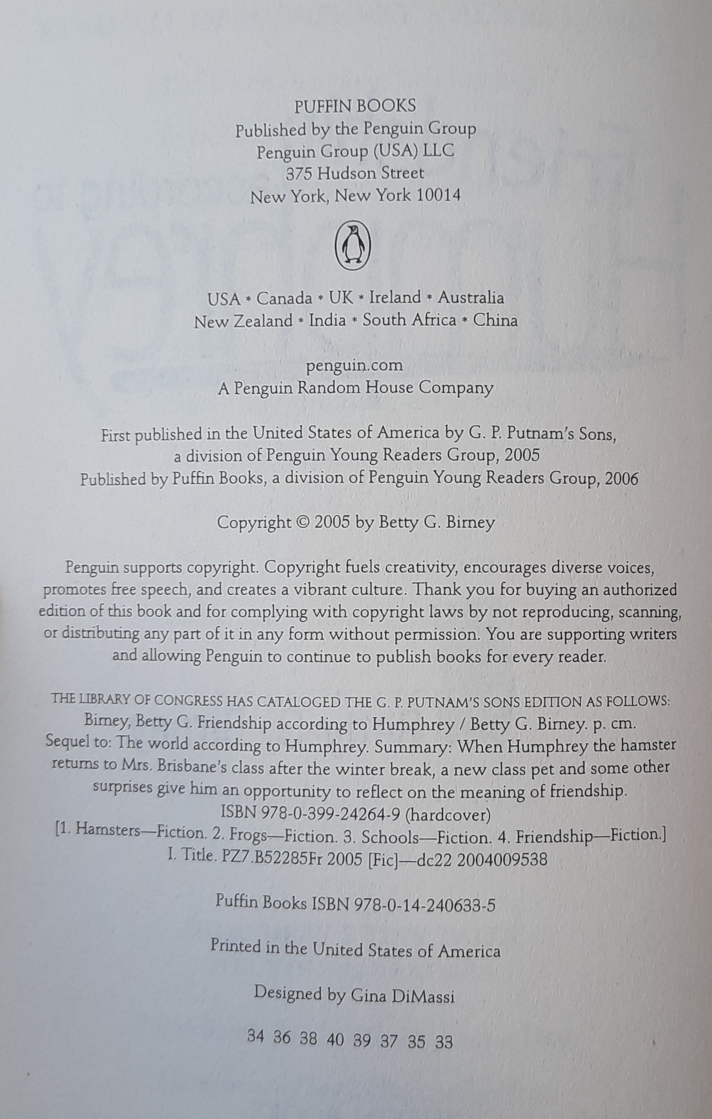 Friendship According to Humphrey #2 by Betty G. Birney (Very good, 2006, Pbk, 150 pages, Puffin Books)