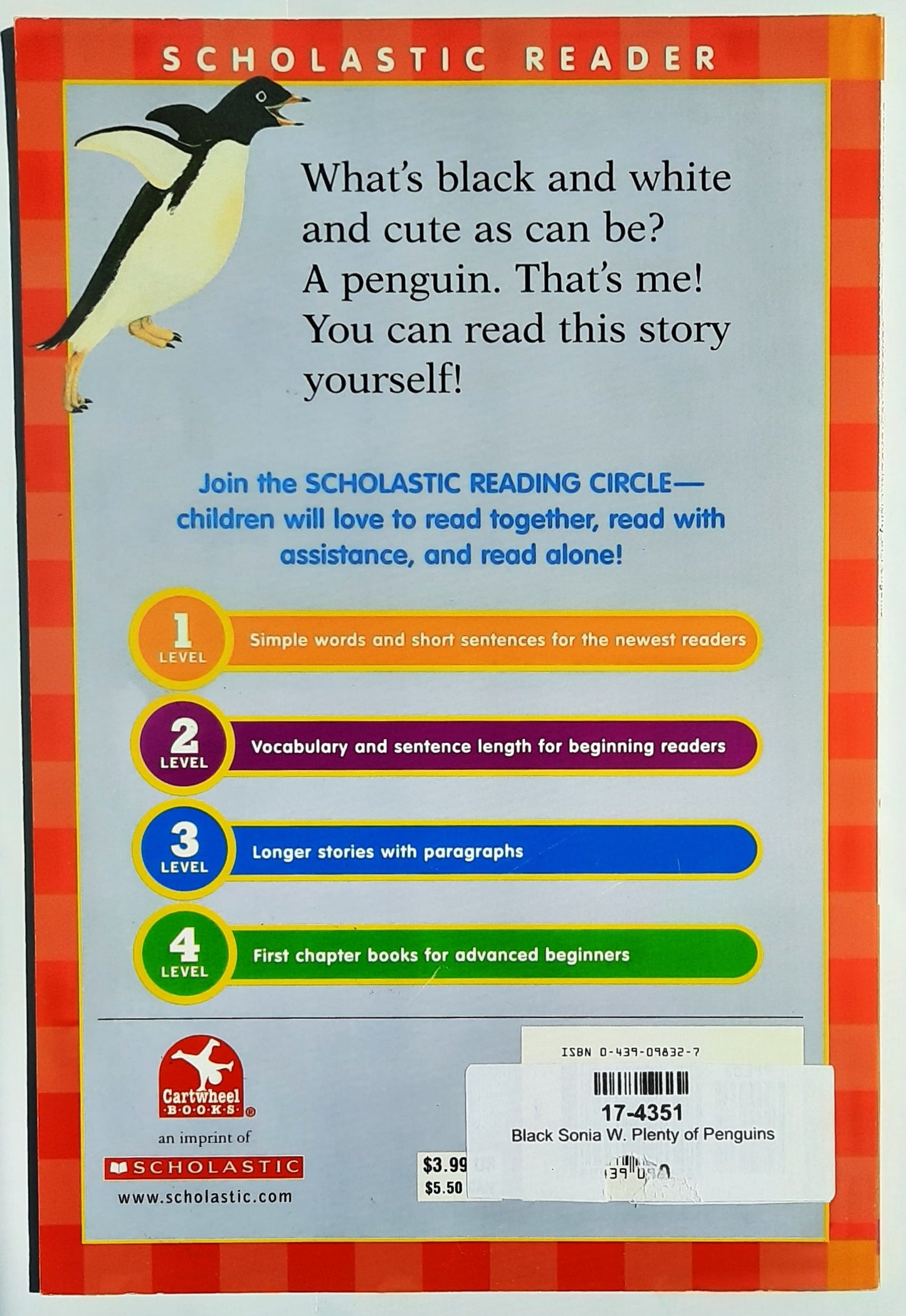 Plenty of Penguins by Sonia W. Black (Level 1 Reader, Very good, 1999, Pbk, 32 pages, Scholastic)