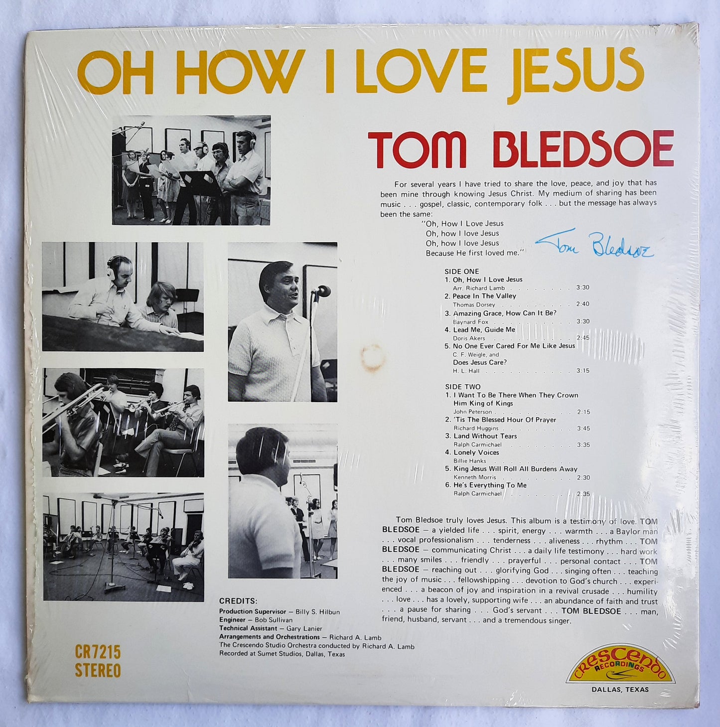 Crescendo Recordings Oh How I Love Jesus Tom Bledsoe Vinyl LP Record