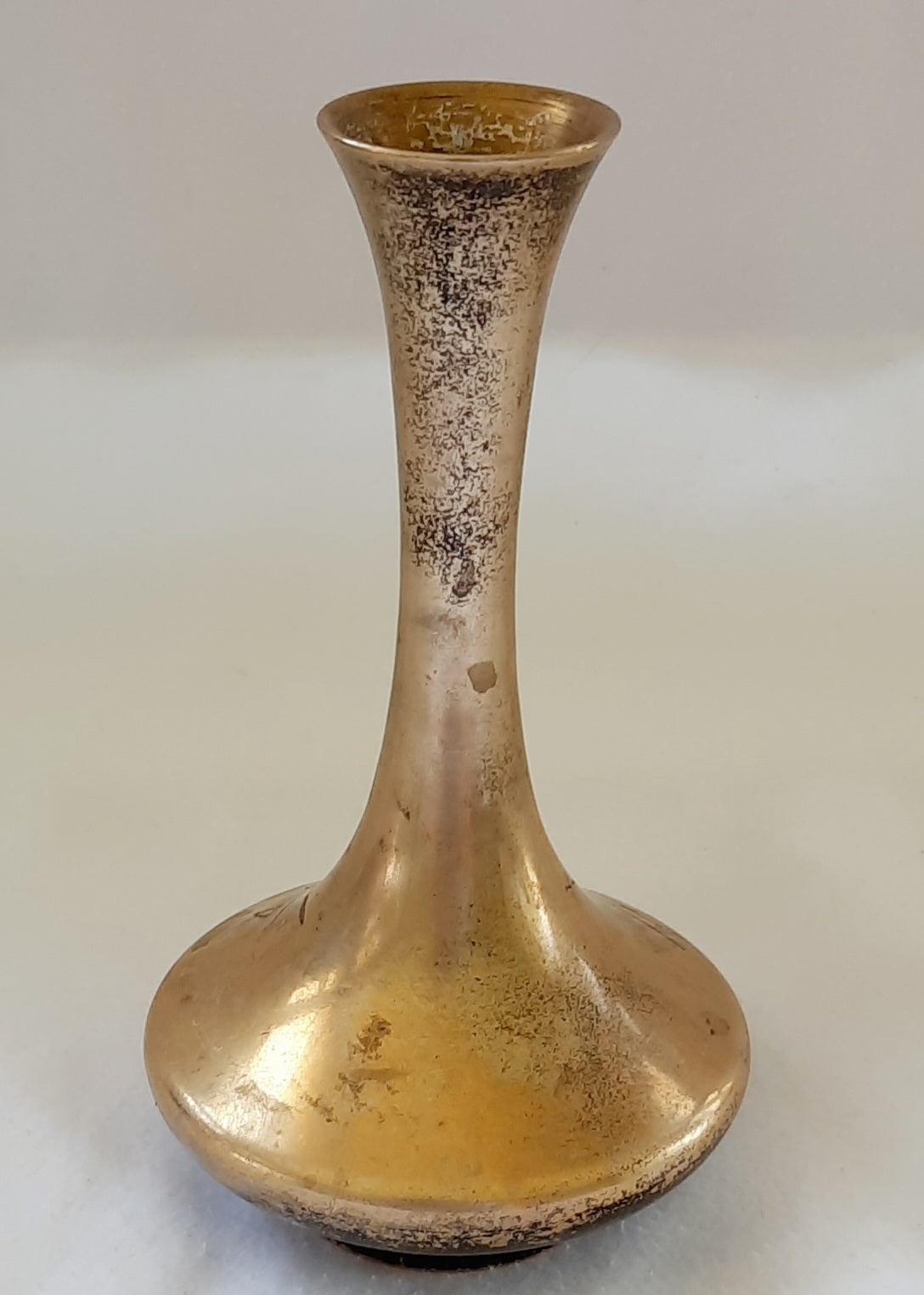 Vintage Solid Brass Painted Japanese Etched Bud Vase 5" high - Collectible in GOOD Condition