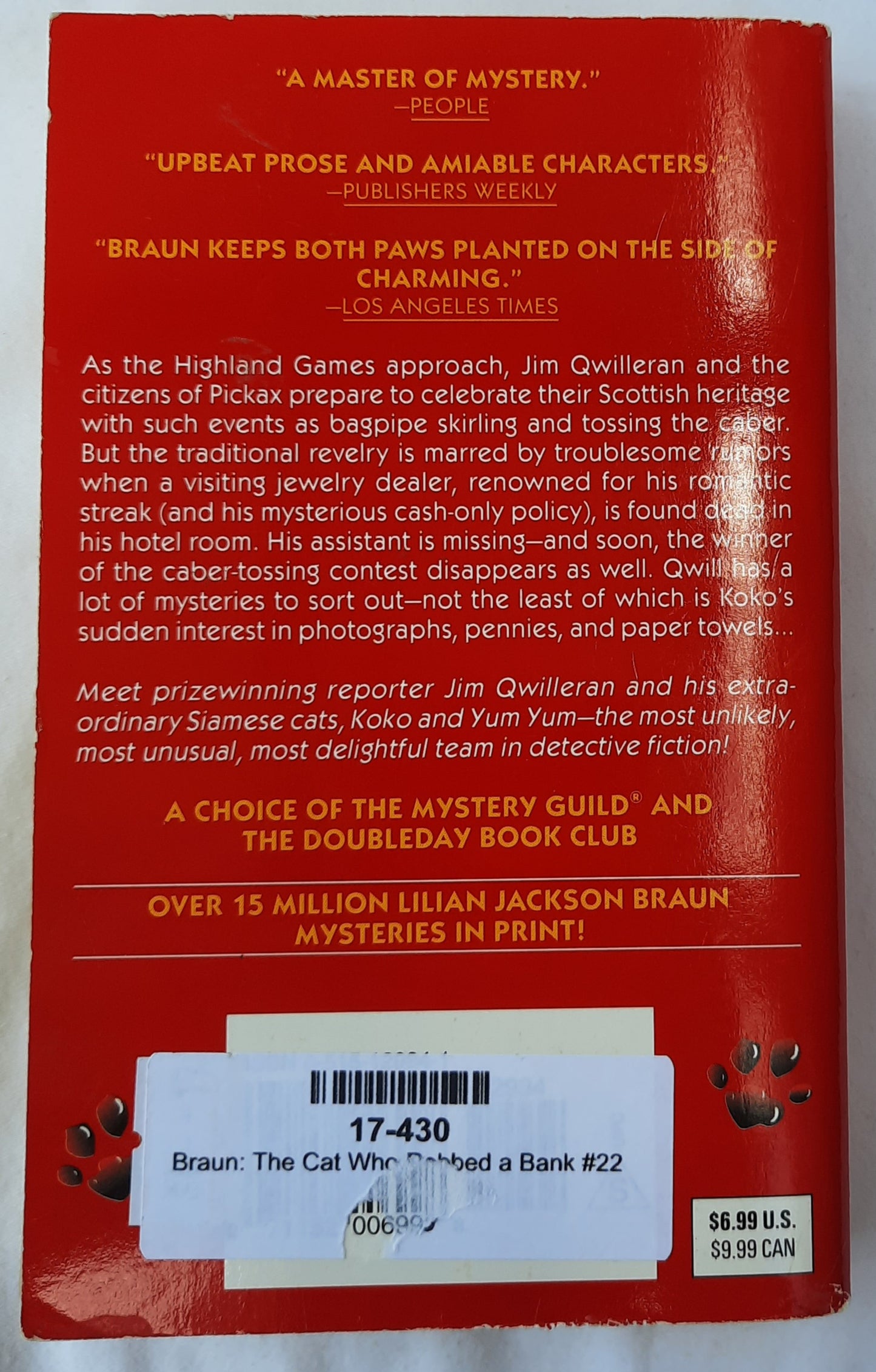 The Cat Who Robbed a Bank #22 by Lilian Jackson Braun (Good, 2001, Pbk, 304 pages, Penguin Publishing)
