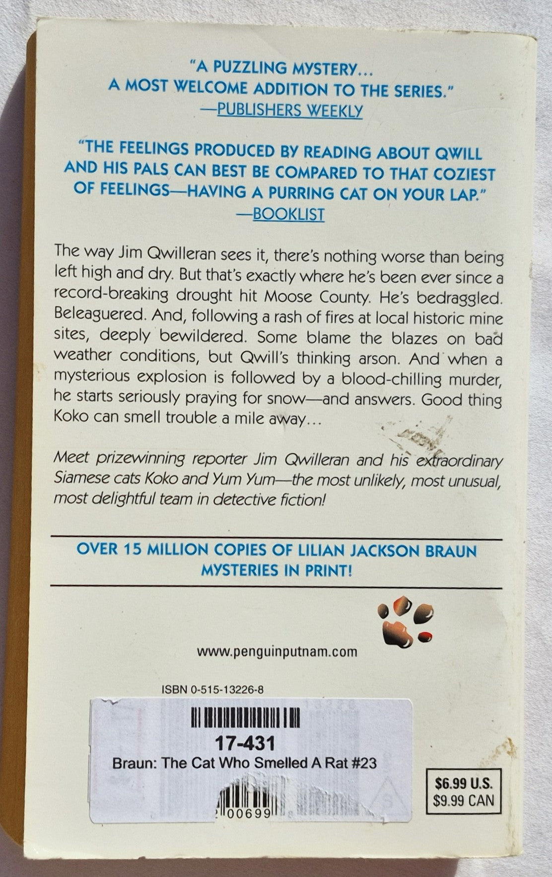 The Cat Who Smelled a Rat #23 by Lilian Jackson Braun (Good, 2002, Pbk, 304 pages, Penguin Publishing)