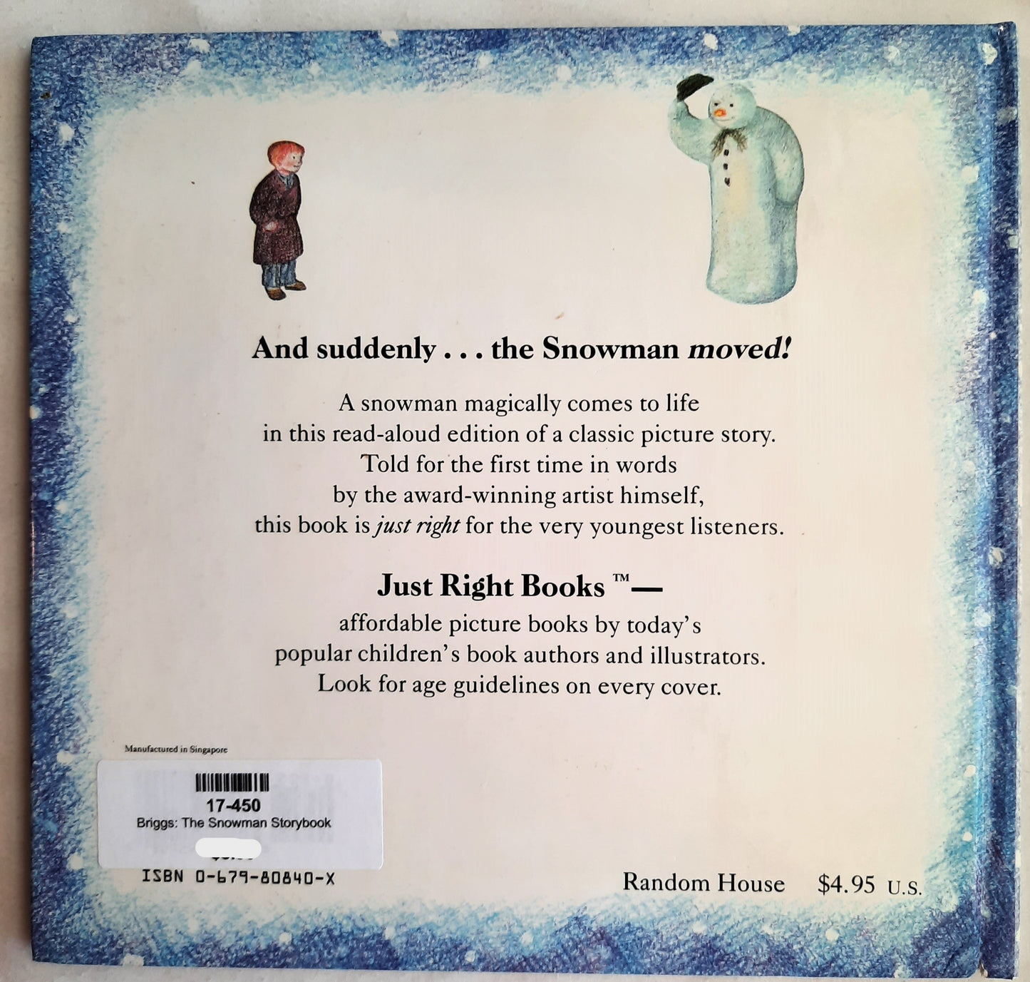 The Snowman Stoybook by Raymond Briggs (Very good, 1990, HC, 24 pages, Random House)