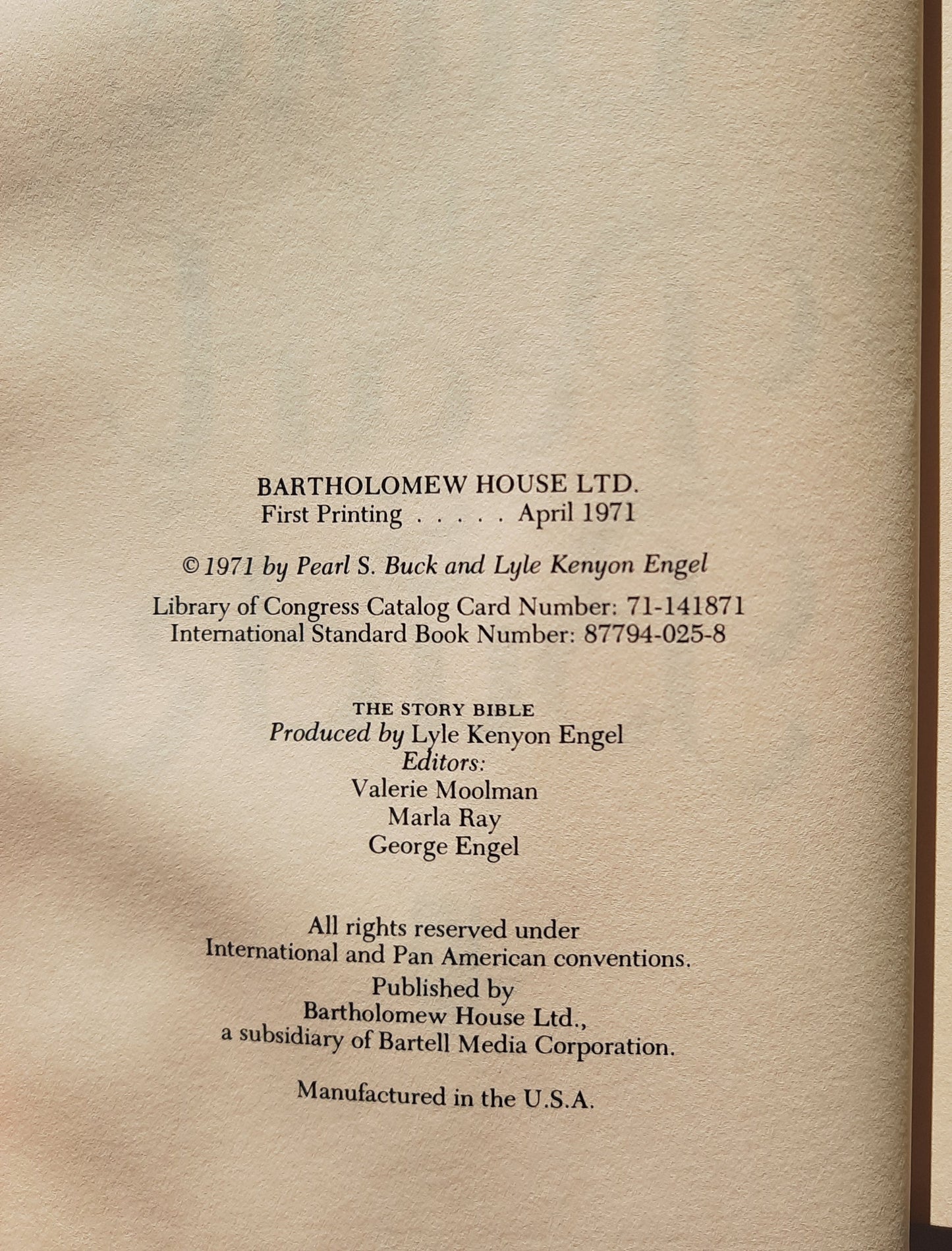 The Story Bible by Pearl S. Buck (Good, 1971, HC, 526 pages, Bartholomew House First Edition)