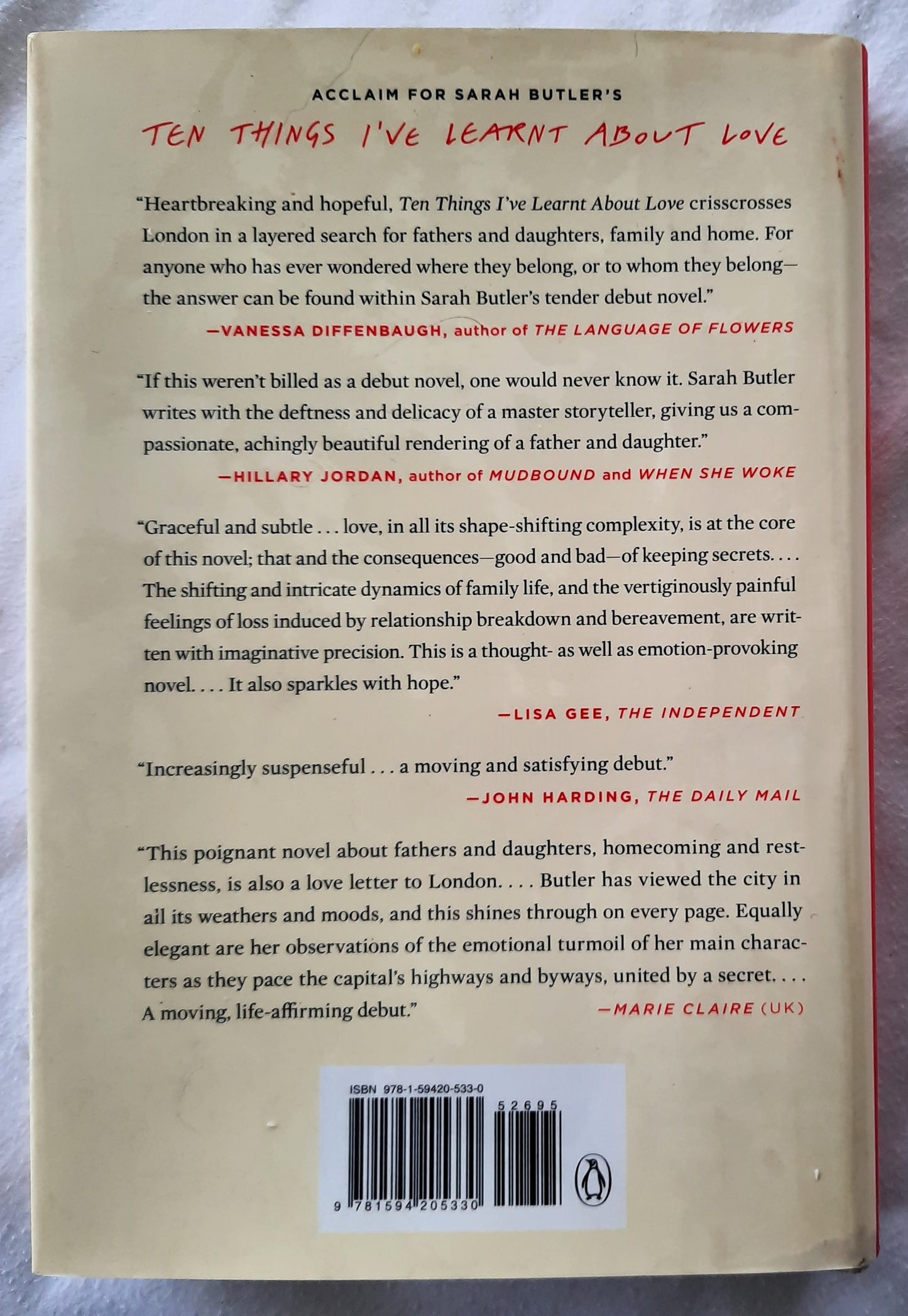 Ten Things I've Learnt About Love by Sarah Butler (Very good, 2013, HC, 258 pages, The Penguin Press)