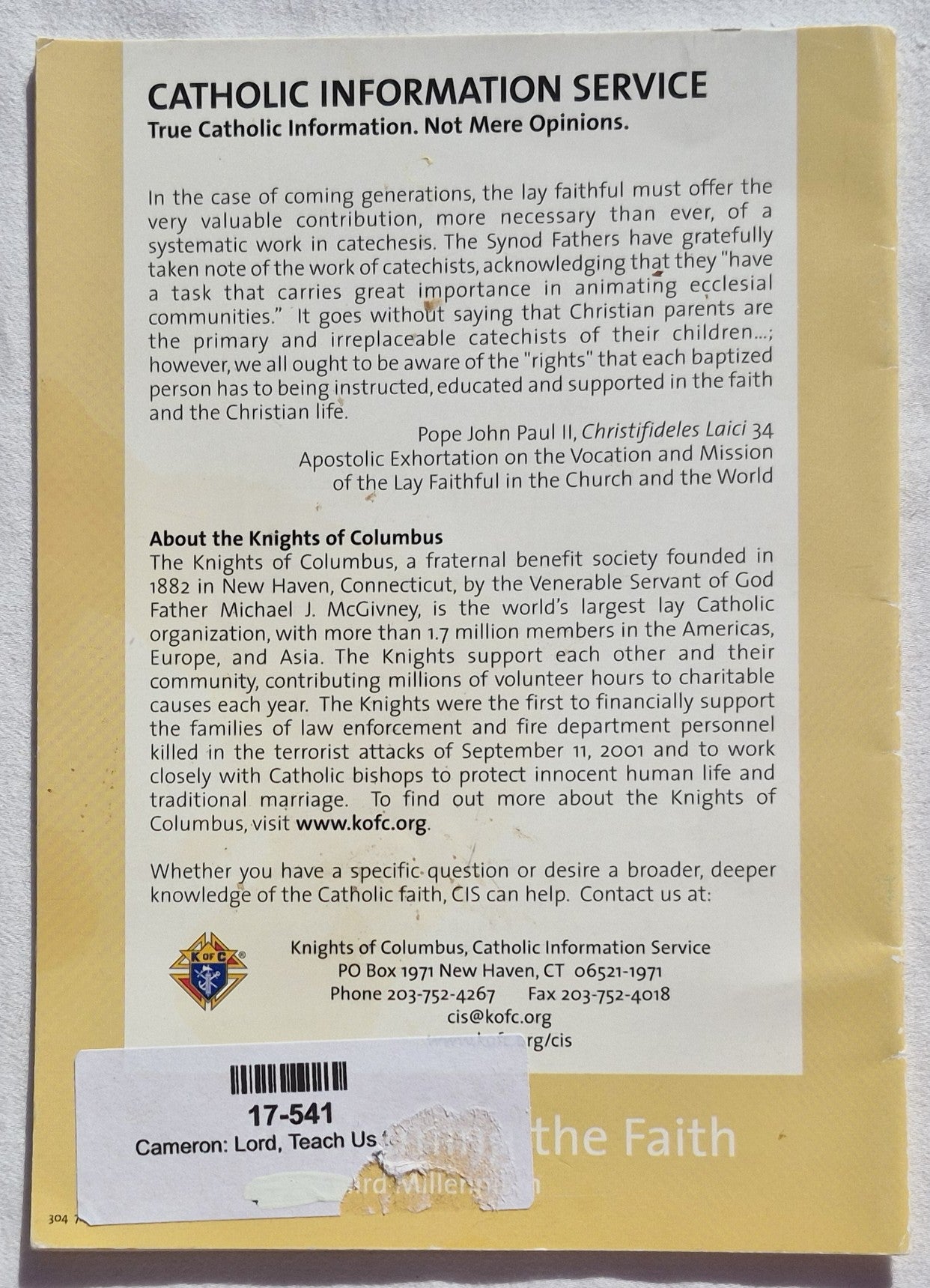 Lord, Teach Us to Pray by Father Peter John Cameron (Good, 2000, Pbk, 28 pages, Catholic Information Service)