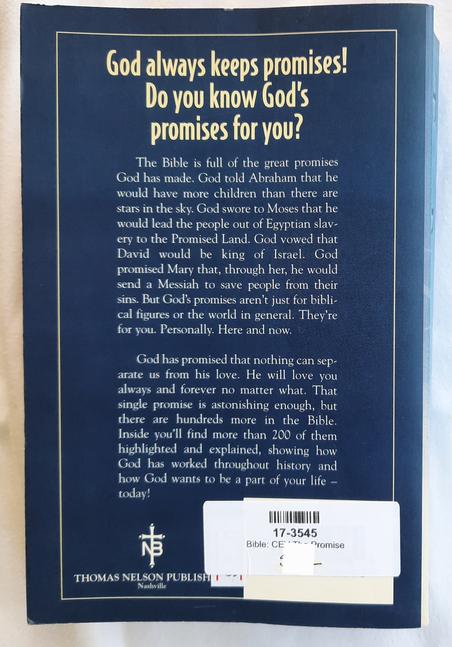 CEV The Promise Bible (Very good, 1995, Pbk, 1473 pages, Thomas Nelson)
