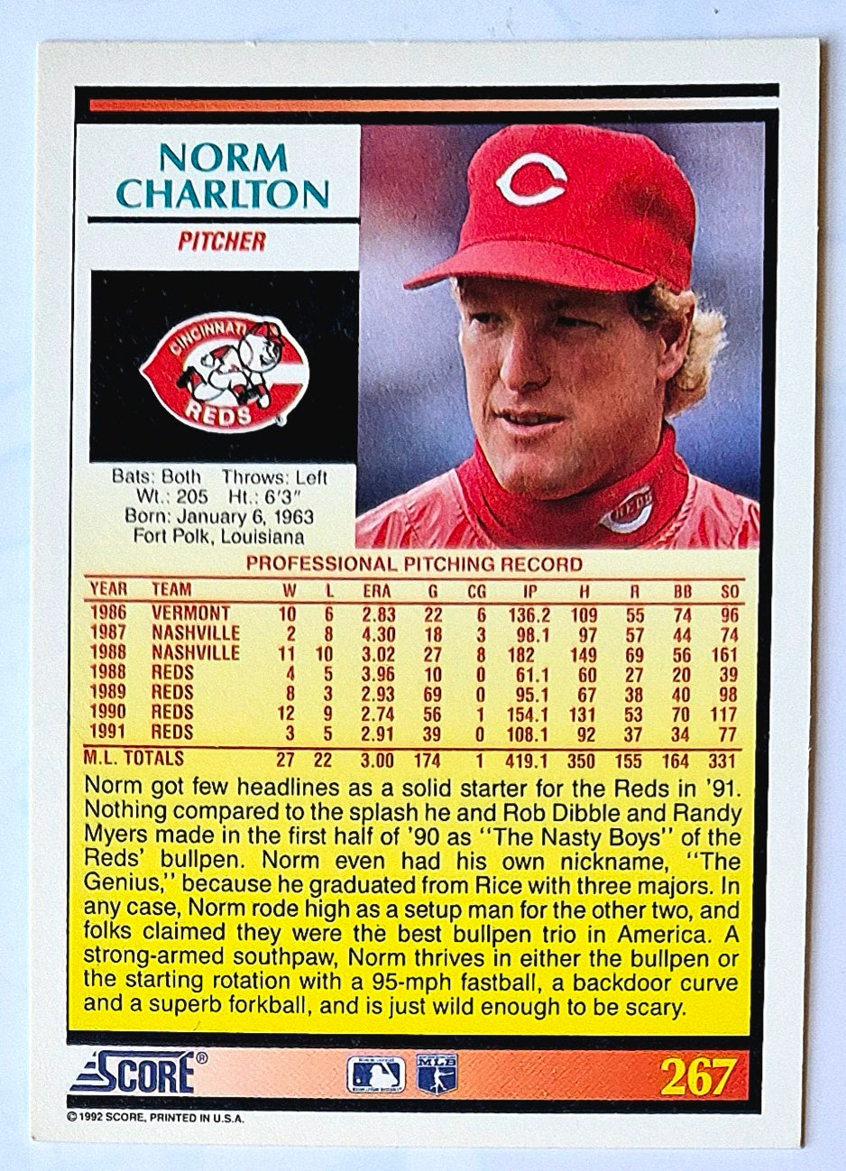 Charlton Norm Cincinnati Reds Pitcher #267 1992 Score Baseball Card