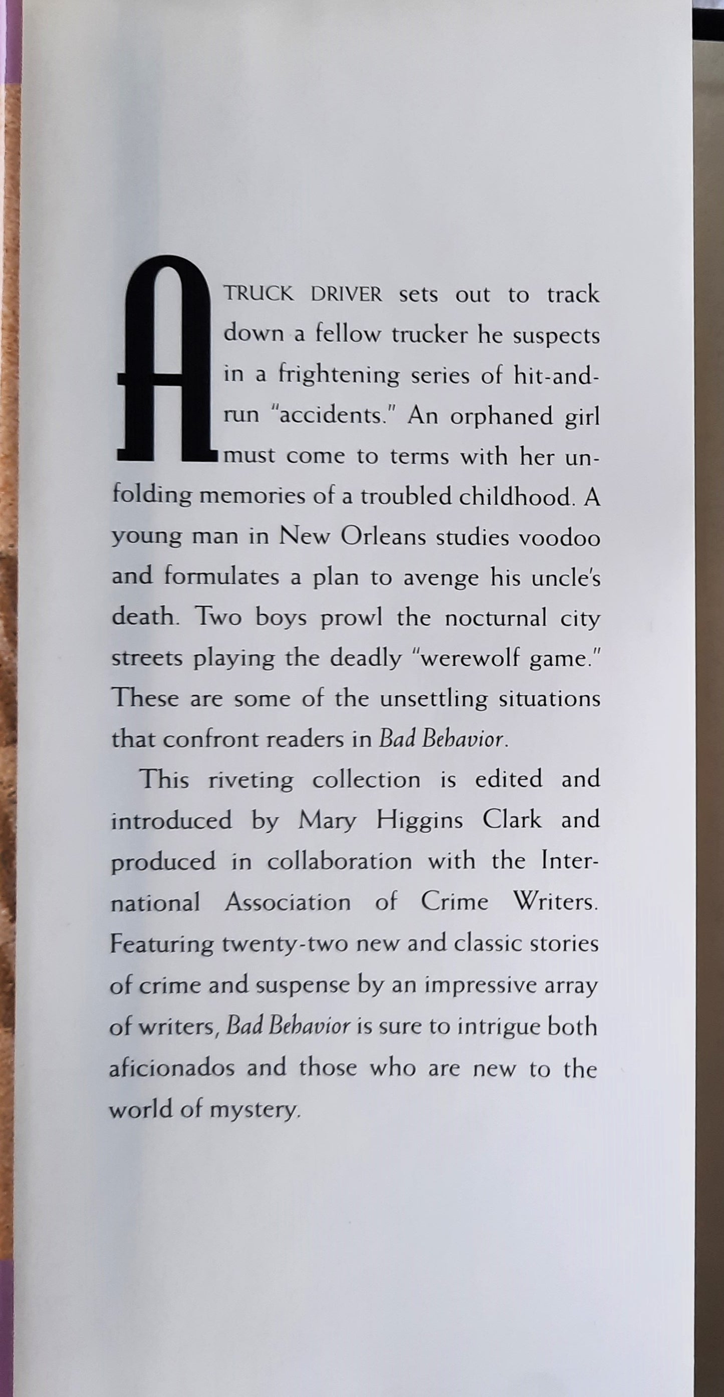 Bad Behavior edited by Mary Higgins Clark (Very good, 1995, HC, 271 pages, Gulliver Books)