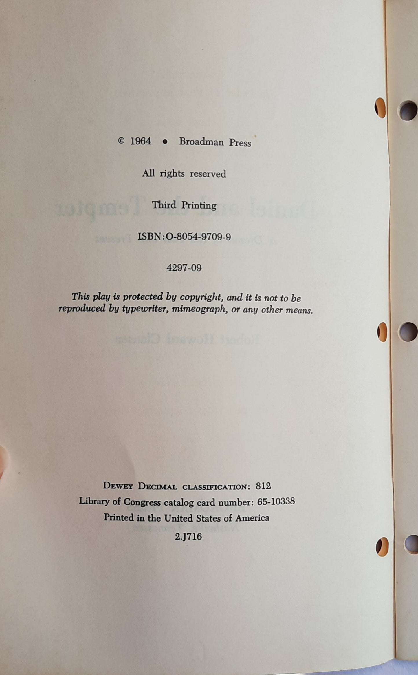 Daniel and the Tempter Play by Robert H. Clausen (Very good, 1964, Pbk, 40 pages, Broadman Press)