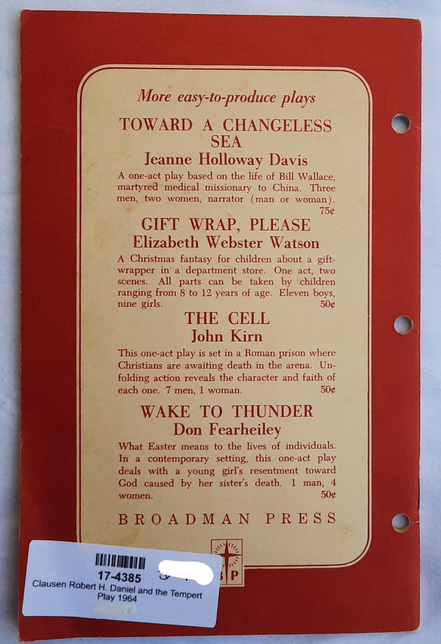Daniel and the Tempter Play by Robert H. Clausen (Very good, 1964, Pbk, 40 pages, Broadman Press)
