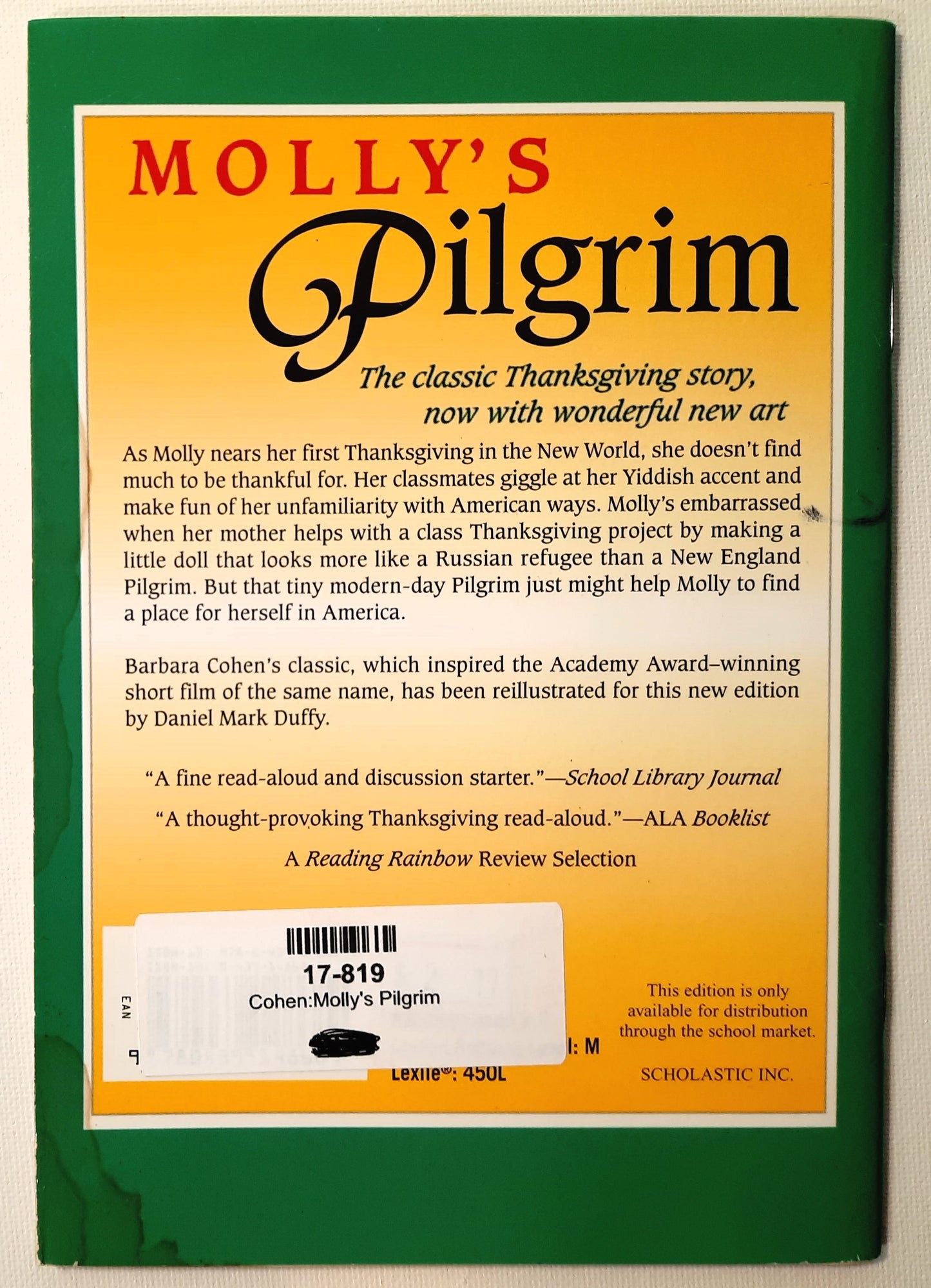 Molly's Pilgrim Revised Edition by Barbara Cohen (Good, 1999, Pbk, 28 pages, Scholastic)