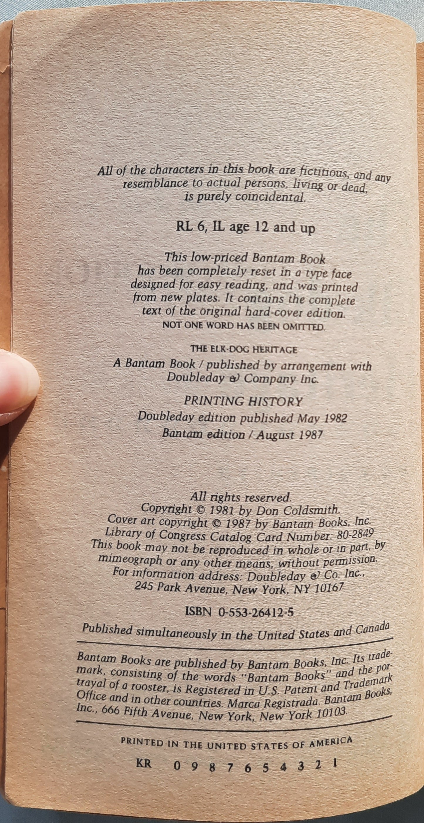 The Elk-Dog Heritage by Don Coldsmith (The Spanish Bit Saga #2, Good, 1987, Pbk, 198 pages, Bantam Books)