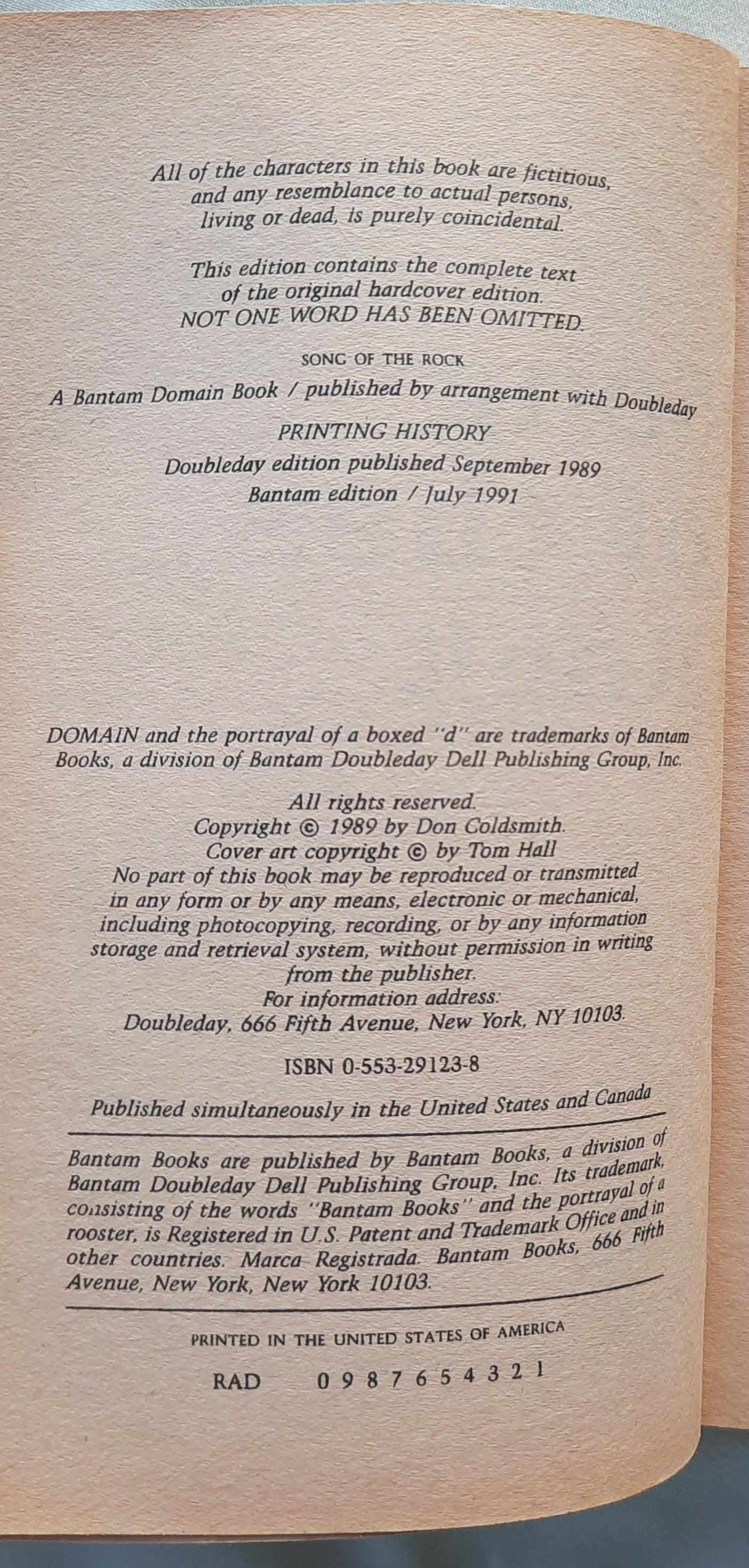 Song of the Rock by Don Coldsmith (The Spanish Bit Saga #15, Good, 1991, Pbk, 210 pages, Bantam Books)