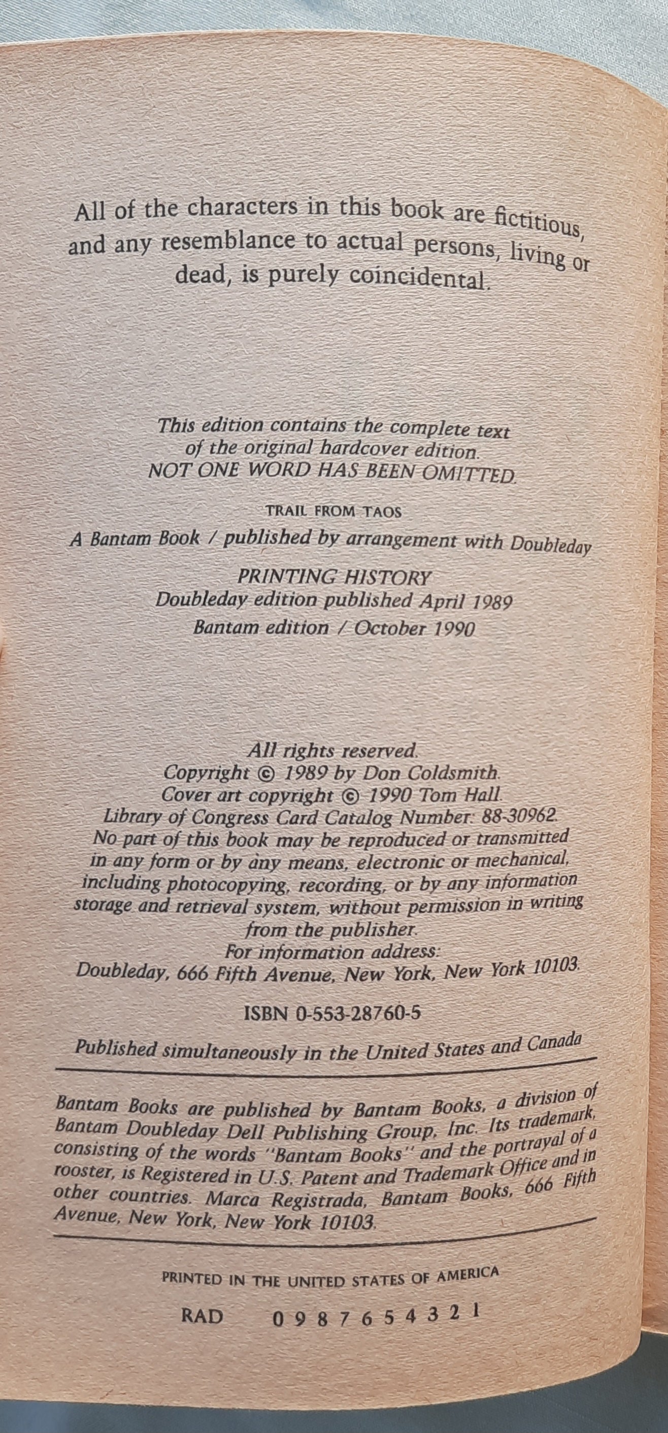 Trail from Taos by Don Coldsmith (The Spanish Bit Saga #14, Good, 1990, Pbk, 242 pages, Bantam Books)