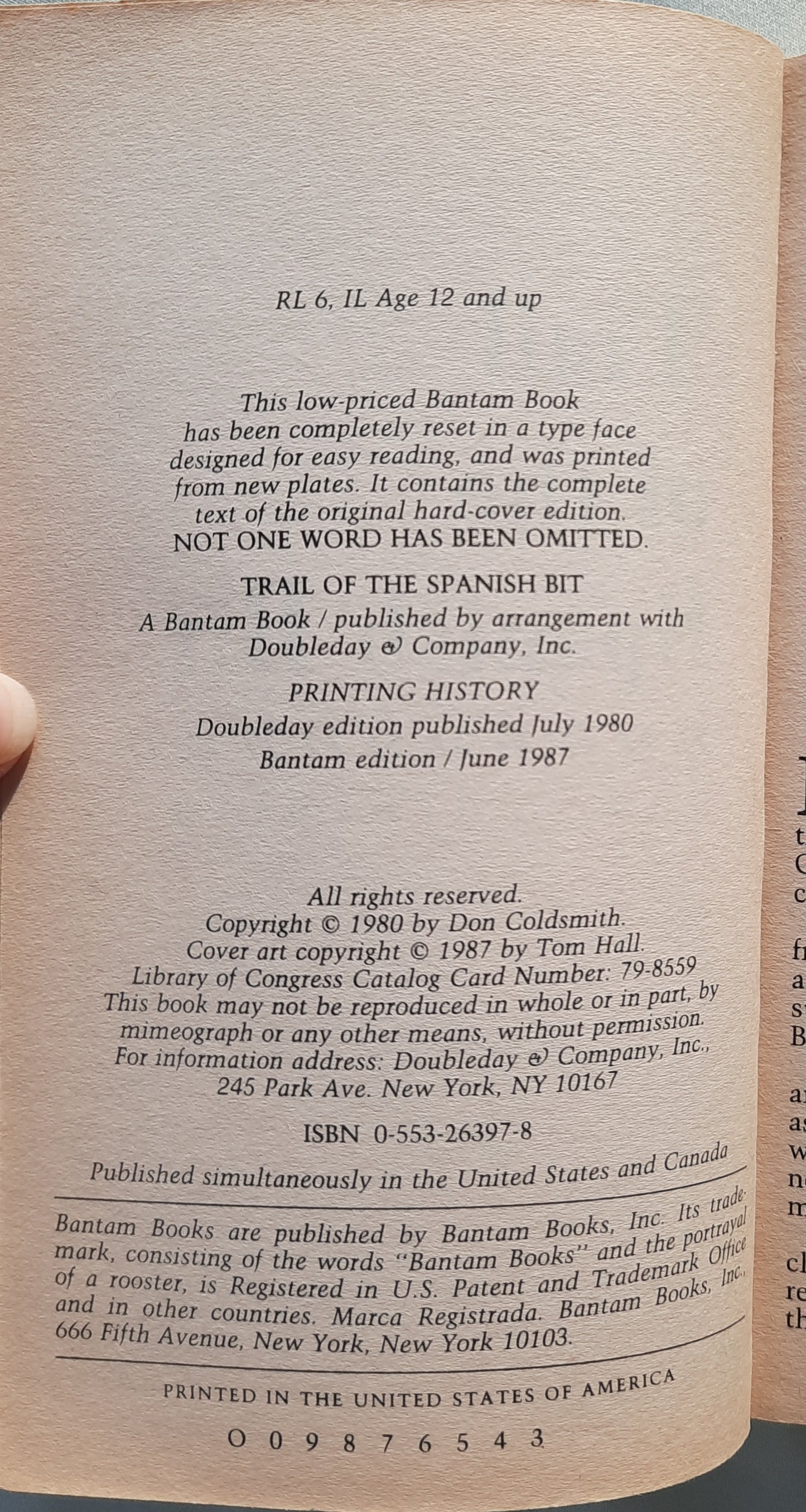 Trail of the Spanish Bit by Don Coldsmith (The Spanish Bit Saga #1, Good, 1987, Pbk, 214 pages, Bantam Books)
