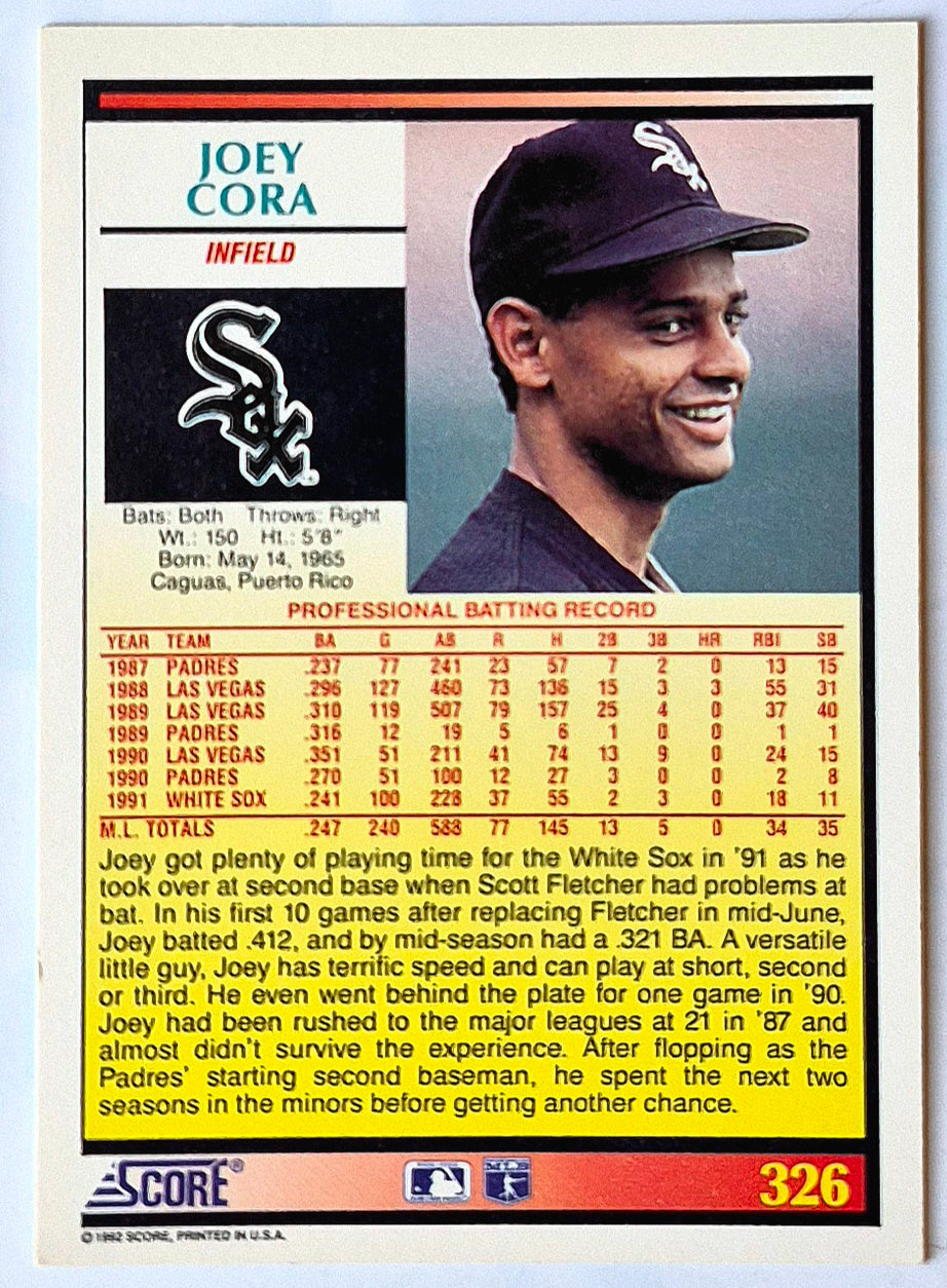 Cora Joey Chicago White Sox Infield #326 1992 Score Baseball Card