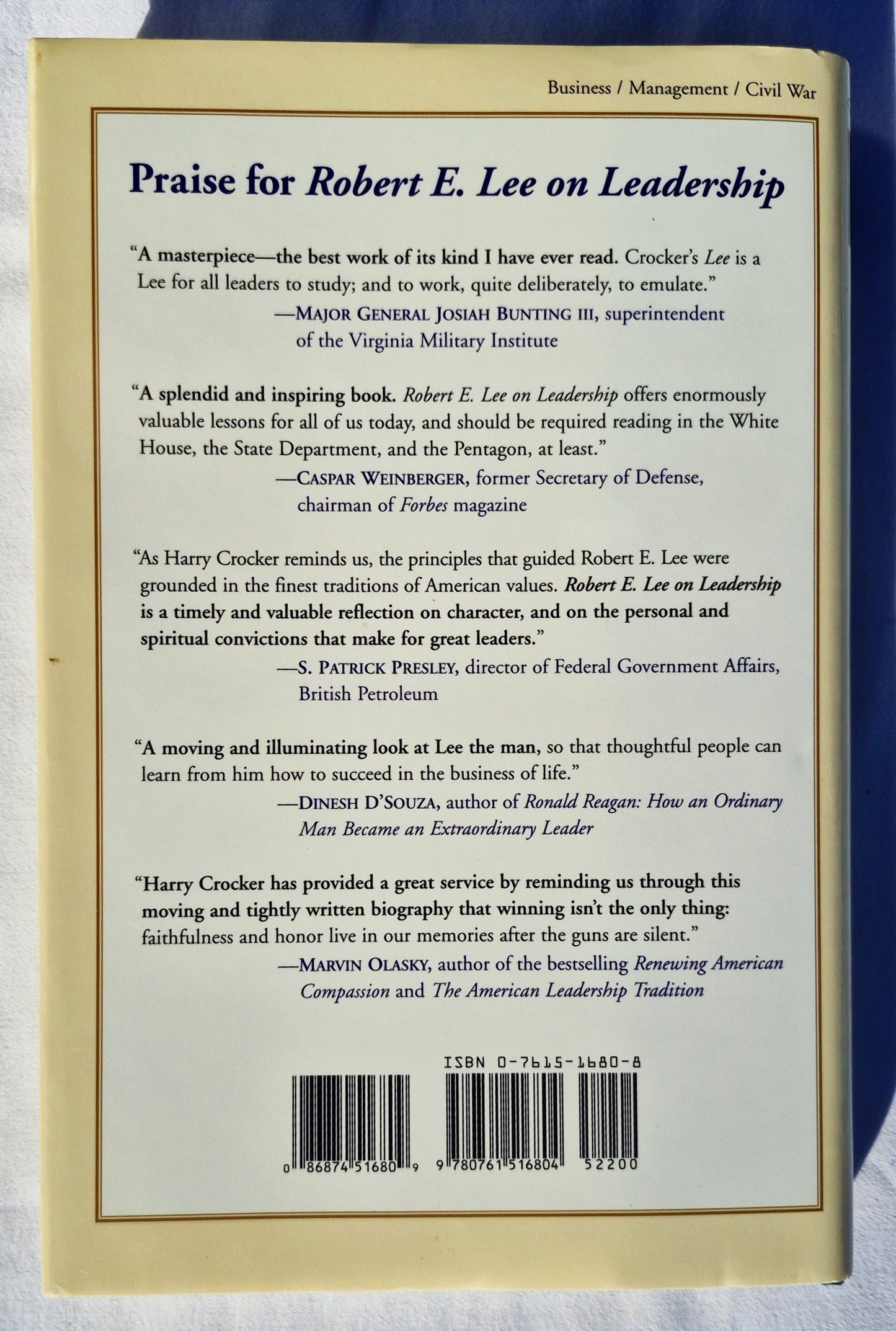 Robert E. Lee on Leadership: Executive Lessons in Character, Courage, and Vision von H. W. Crocker III (Neuwertig, 1999, gebunden, 248 Seiten, Forum)