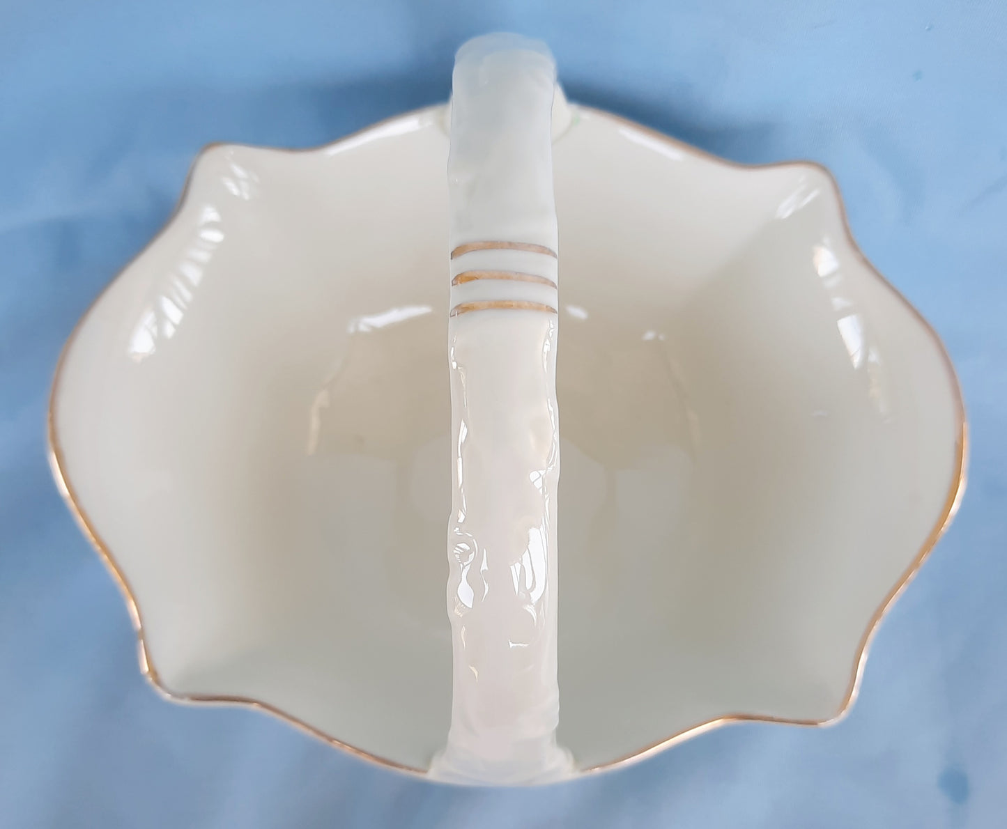 Porcelain Basket Decorative Crown Classics Whitehall Ivory Basket Gold Trim 5 in X 6 in
