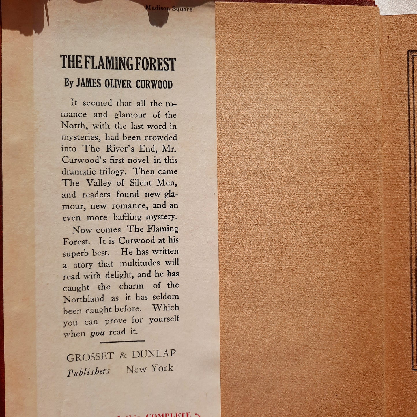 The Flaming Forest by James Oliver Curwood (Good, 1921, HC, 296 pages, Grosset & Dunlap)