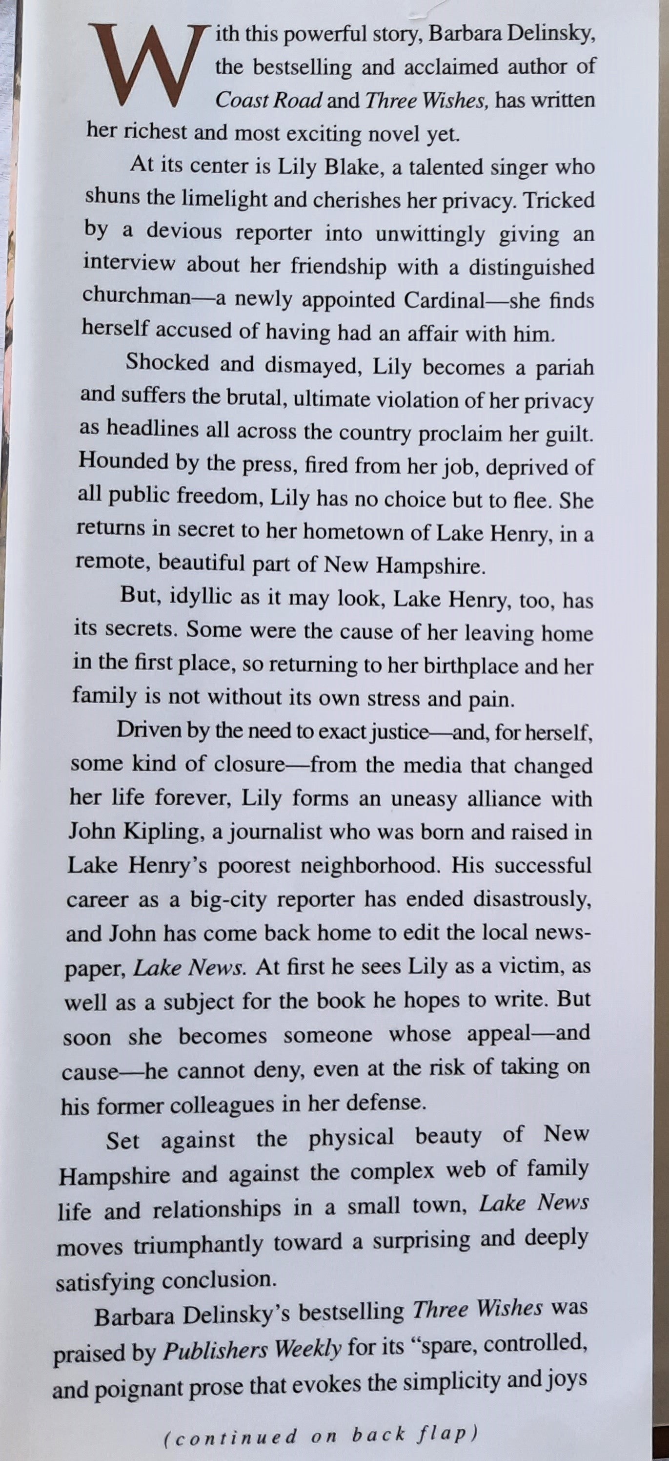 Lake News by Barbara Delinsky (Very good, 1999, HC, 380 pages, Simon & Schuster)