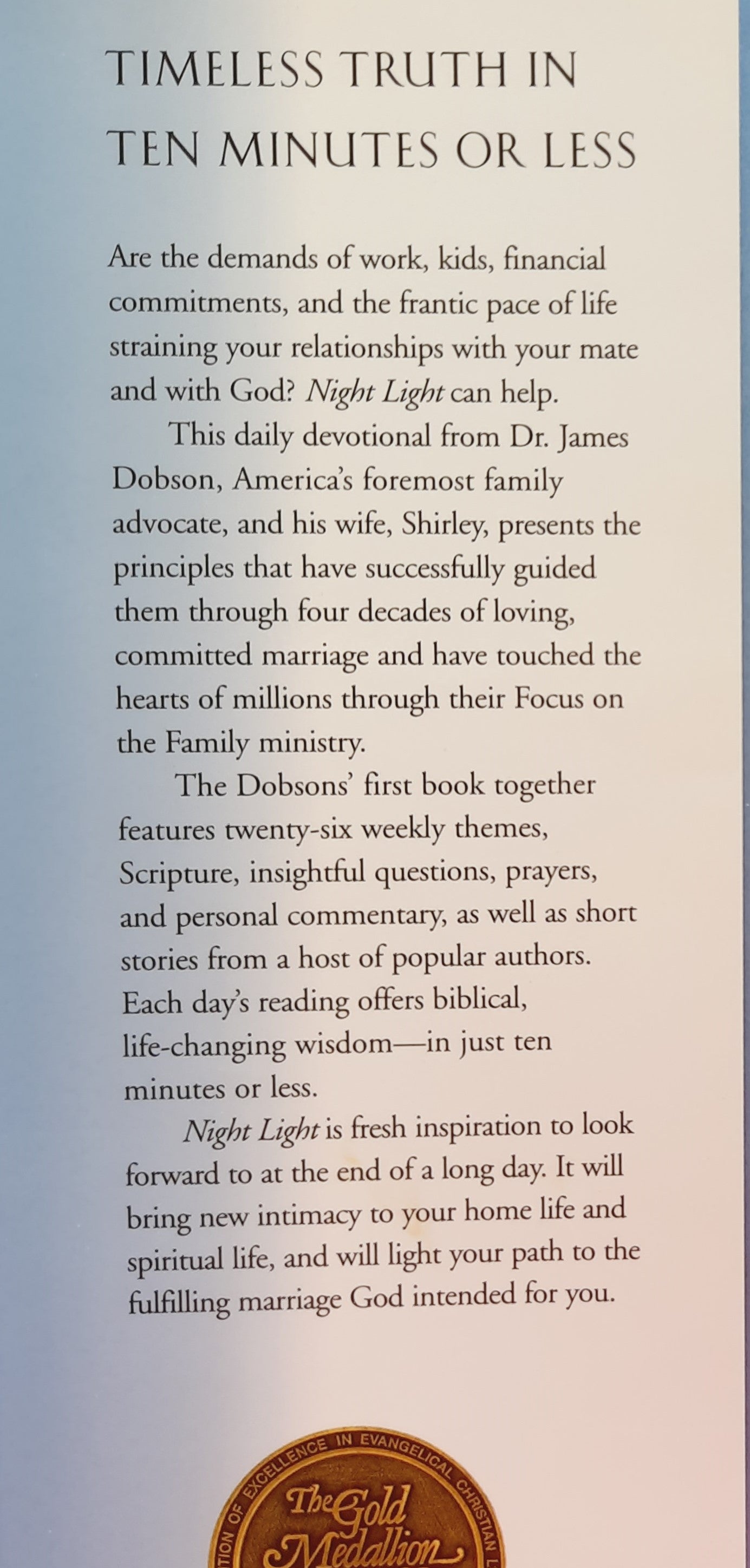Night Light: A Devotional for Couples by James & Shirley Dobson (Very good, 2000, HC, 302 pages, Multnomah)