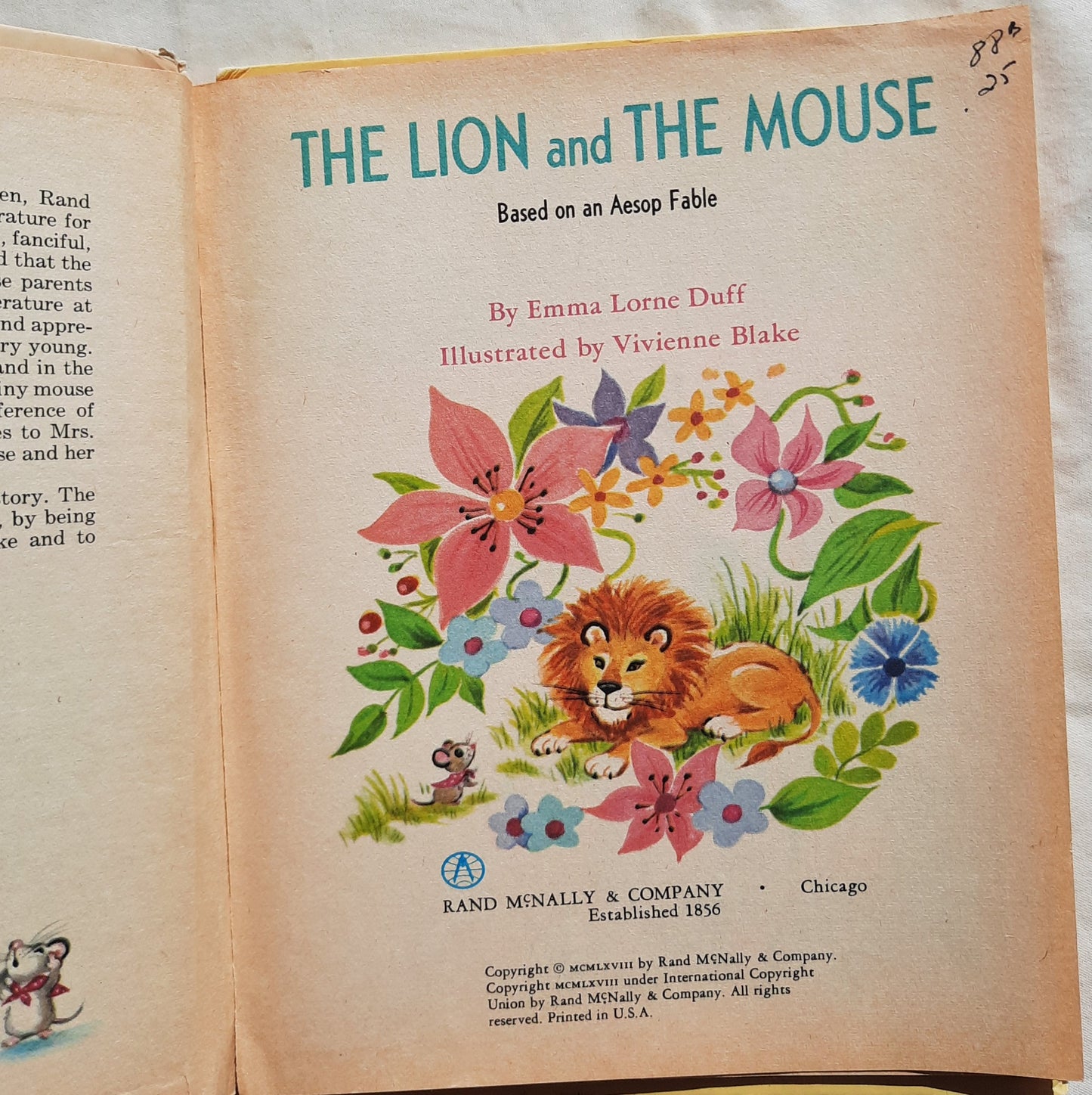 The Lion and the Mouse by Emma Lorne Duff; Vivienne Blake (Acceptable, 1968, HC, 20 pages, Rand McNally & Co.)