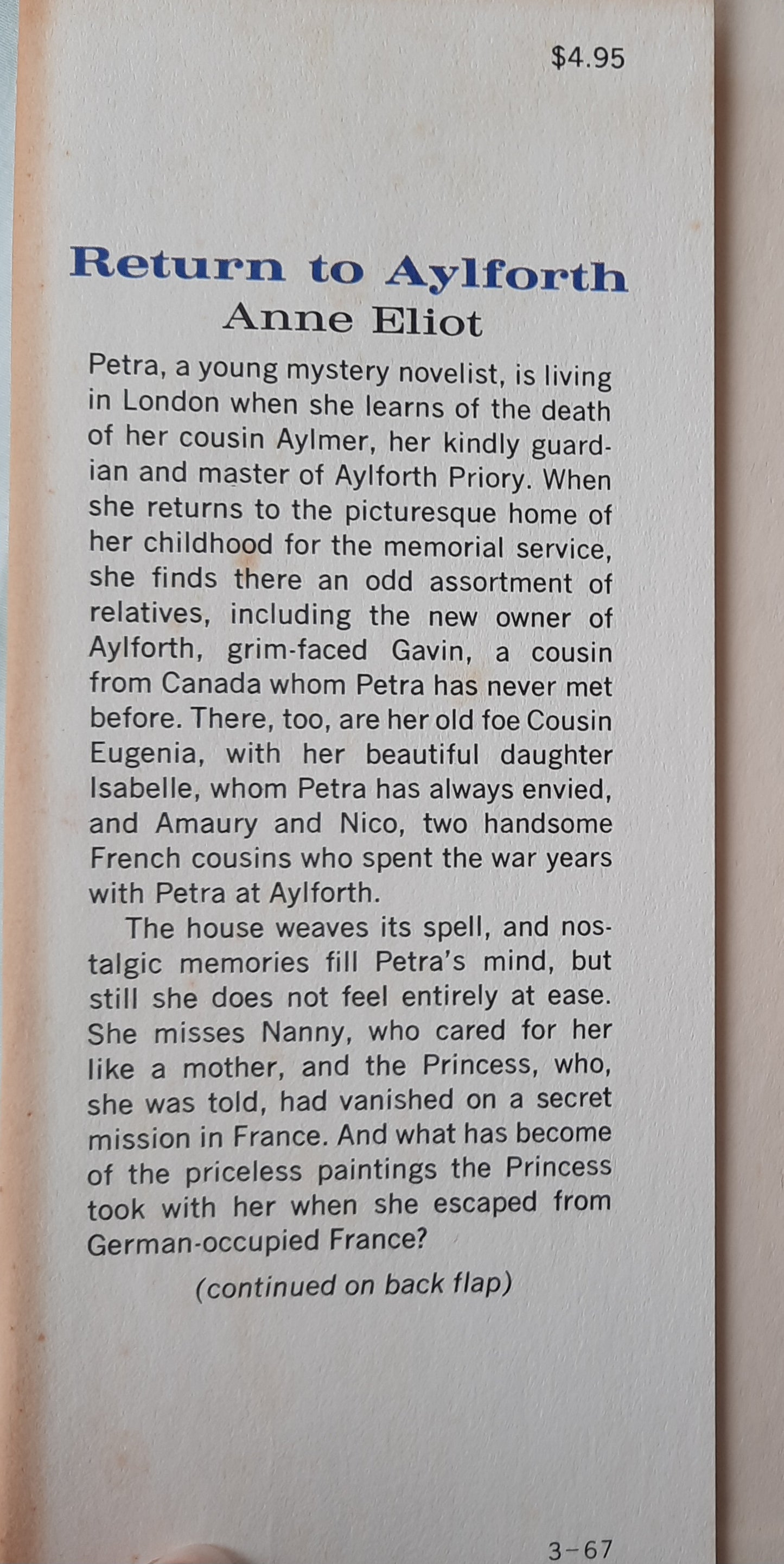 Return to Aylforth by Anne Eliot (Very Good, 1967, HC, 216 pages, Meredith Press)