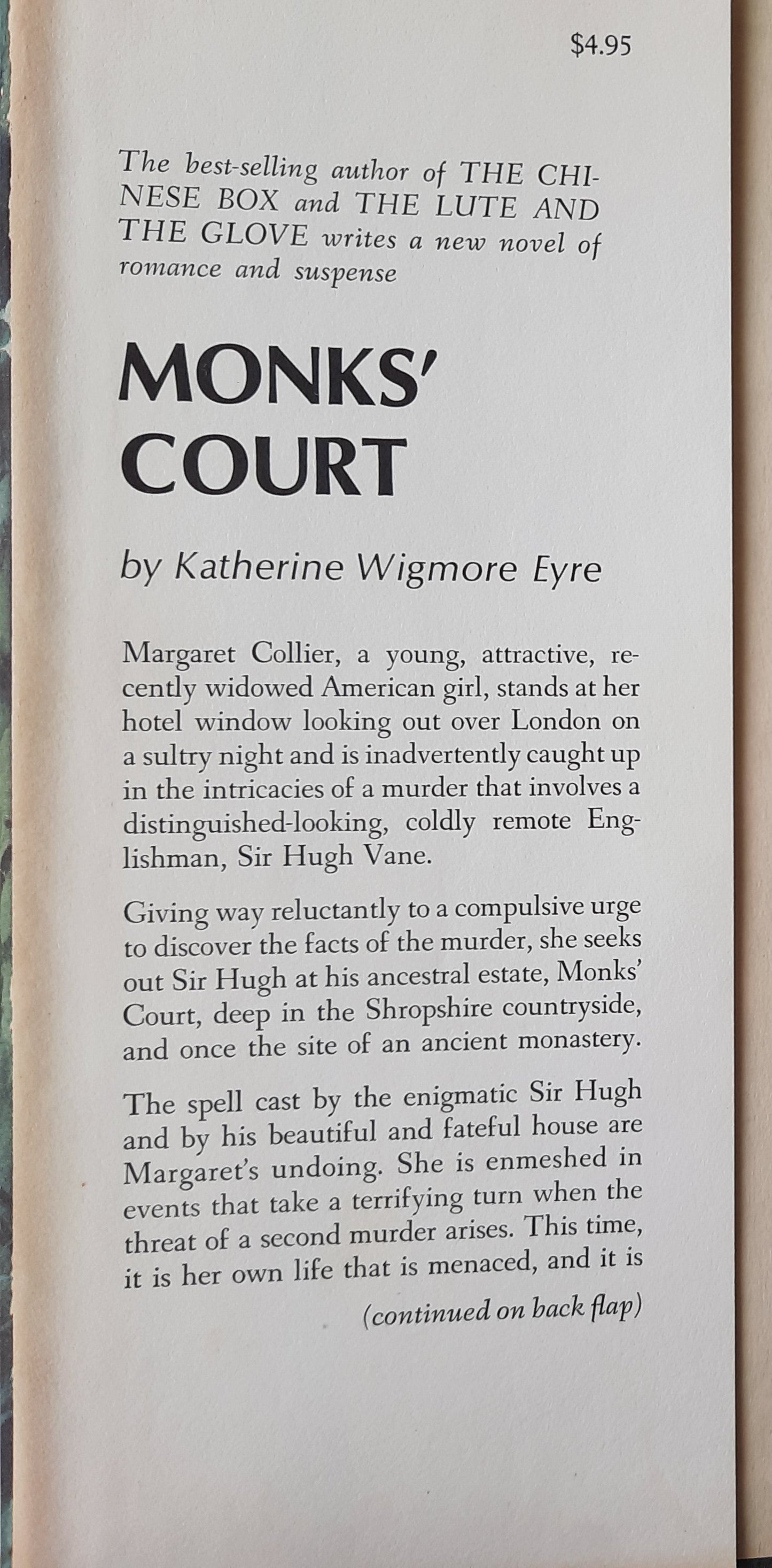 Monks' Court by Katherine Wigmore Eyre (Very Good, 1966, HC, 338 pages, Appleton-Century)