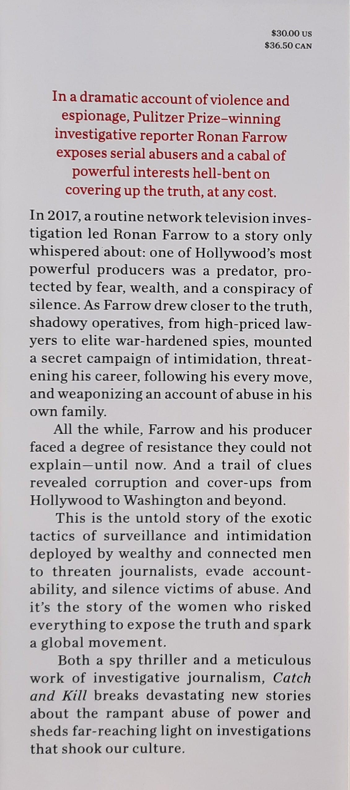 Catch and Kill: Lies, Spies, and a Conspiracy to Protect Predators by Ronan Farrow (Like new, 2019, HC, 448 pages, Little, Brown & Co.)