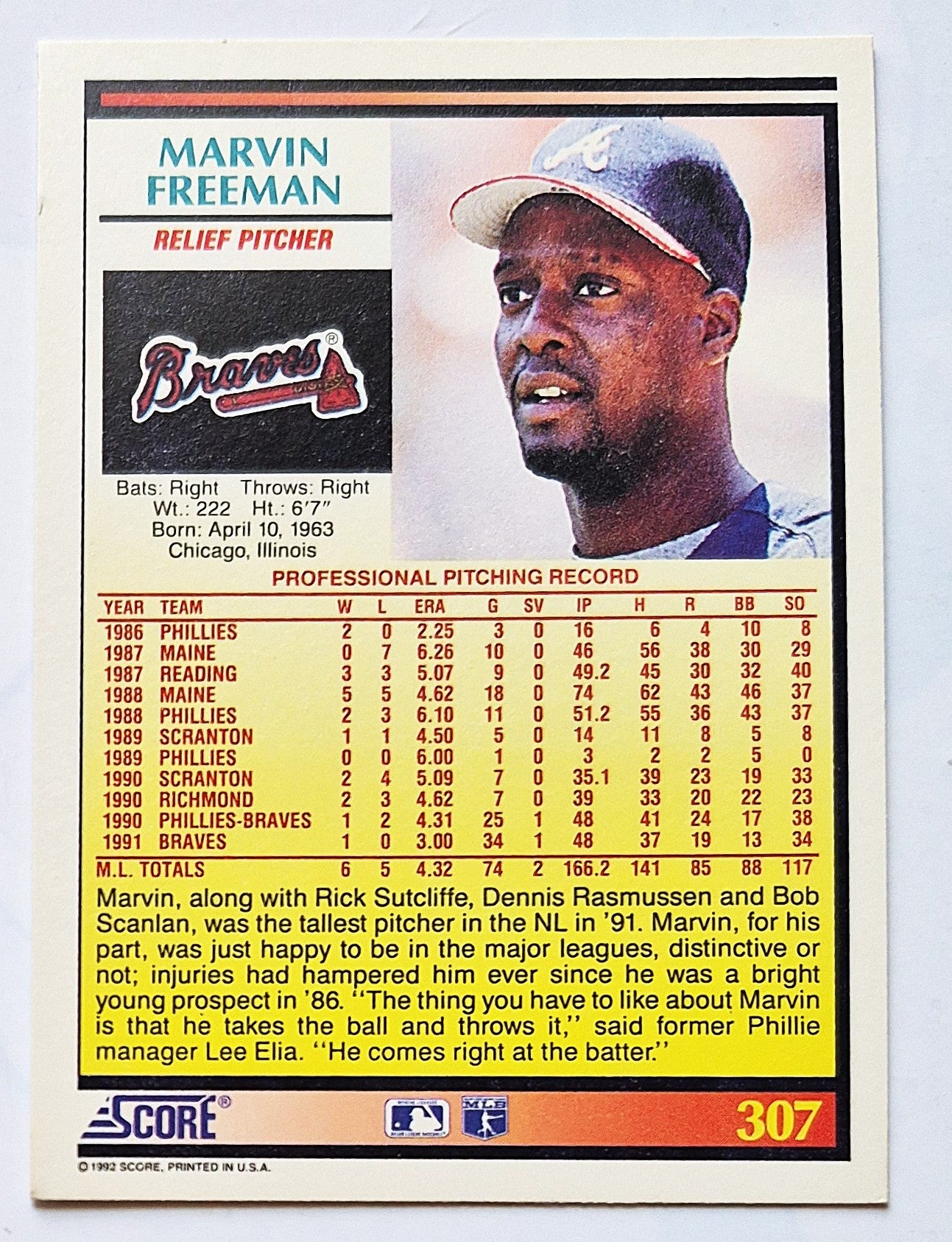 Scott Bailes California Angels Relief Pitcher 1992 Score #331 Baseballkarte (Exzellent)