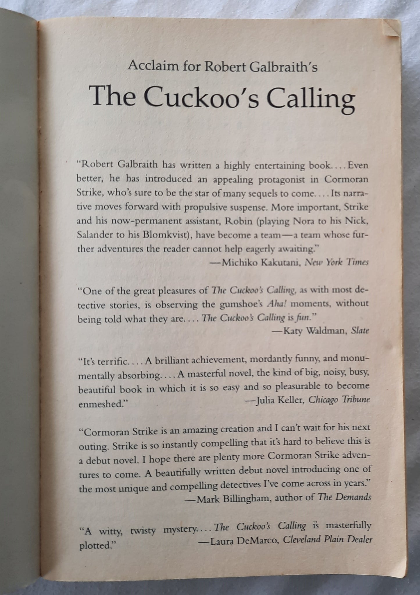 The Cuckoo's Calling by Robert Galbraith (Good, 2013, Pbk, 456 pages, Mullholland Books)