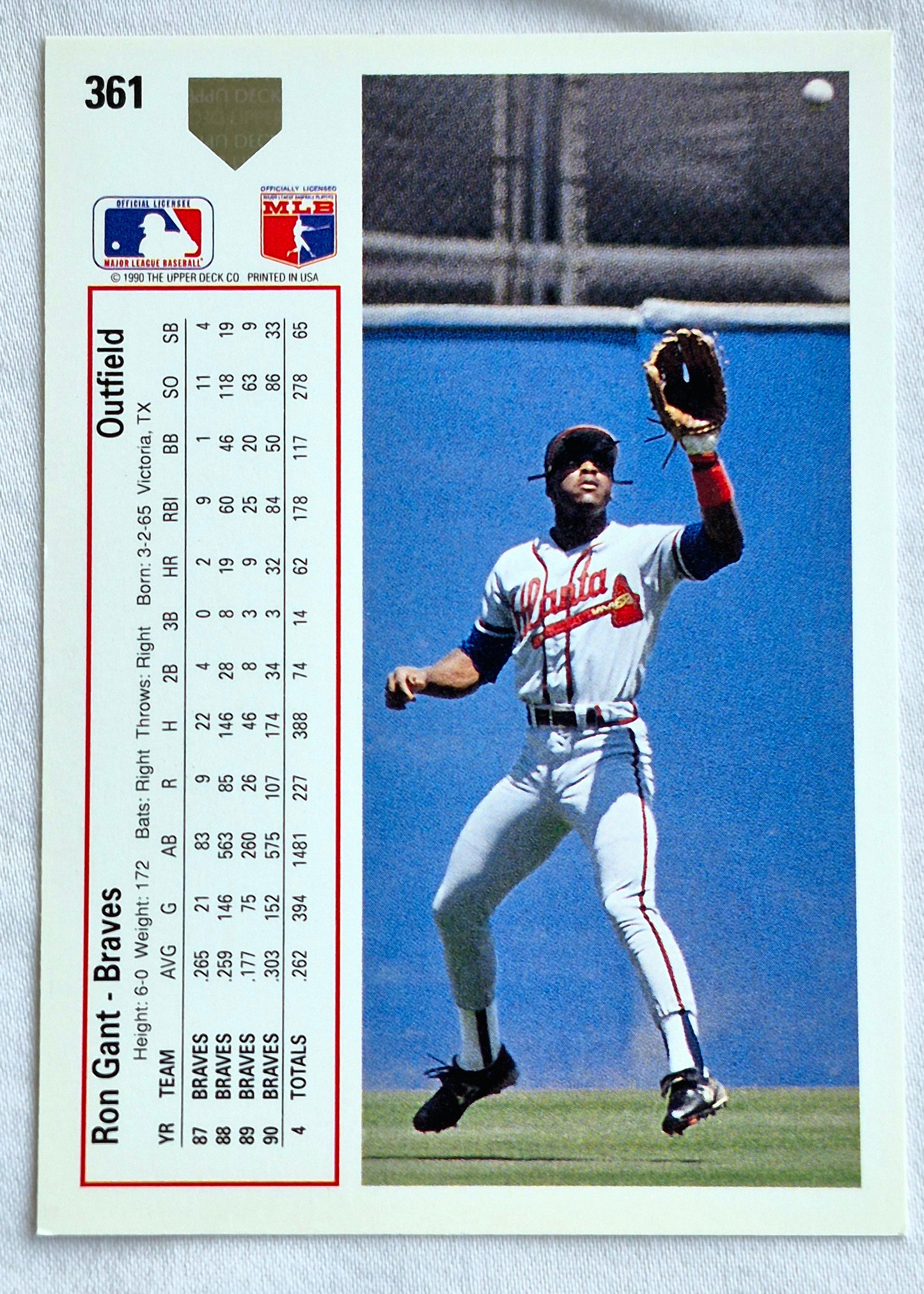 Gant Ron Atlanta Braves Outfield #361 Upper Deck 1991 Baseball Card
