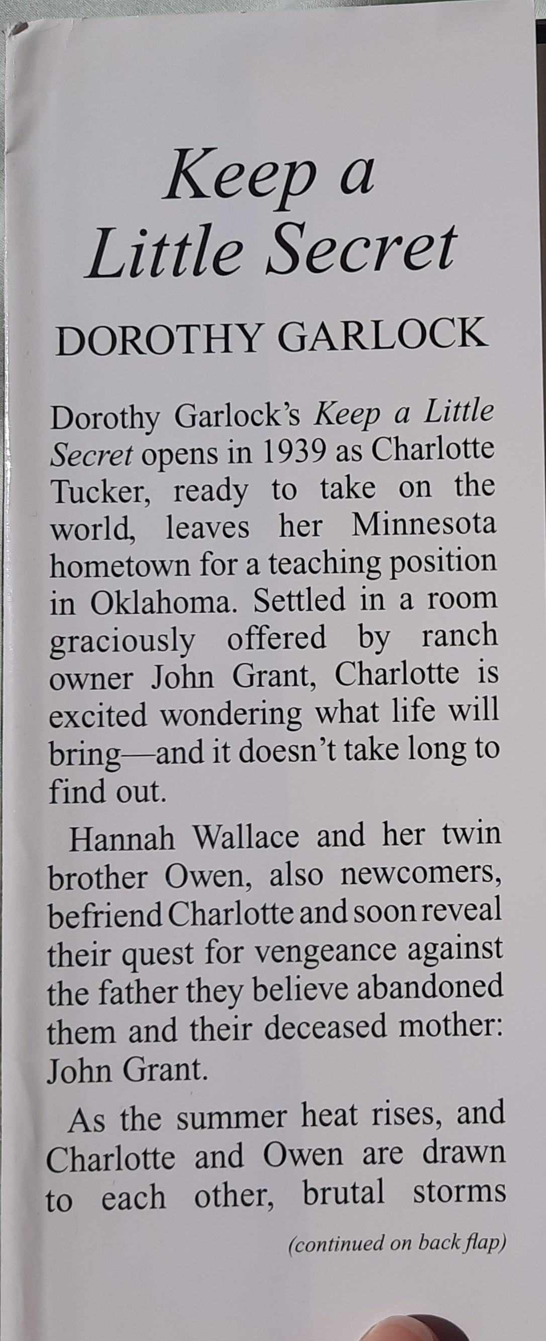 Keep a Little Secret by Dorothy Garlock (Tucker Family #2, Very good, 2011, HC, 514 pages, Doubleday Large Print)