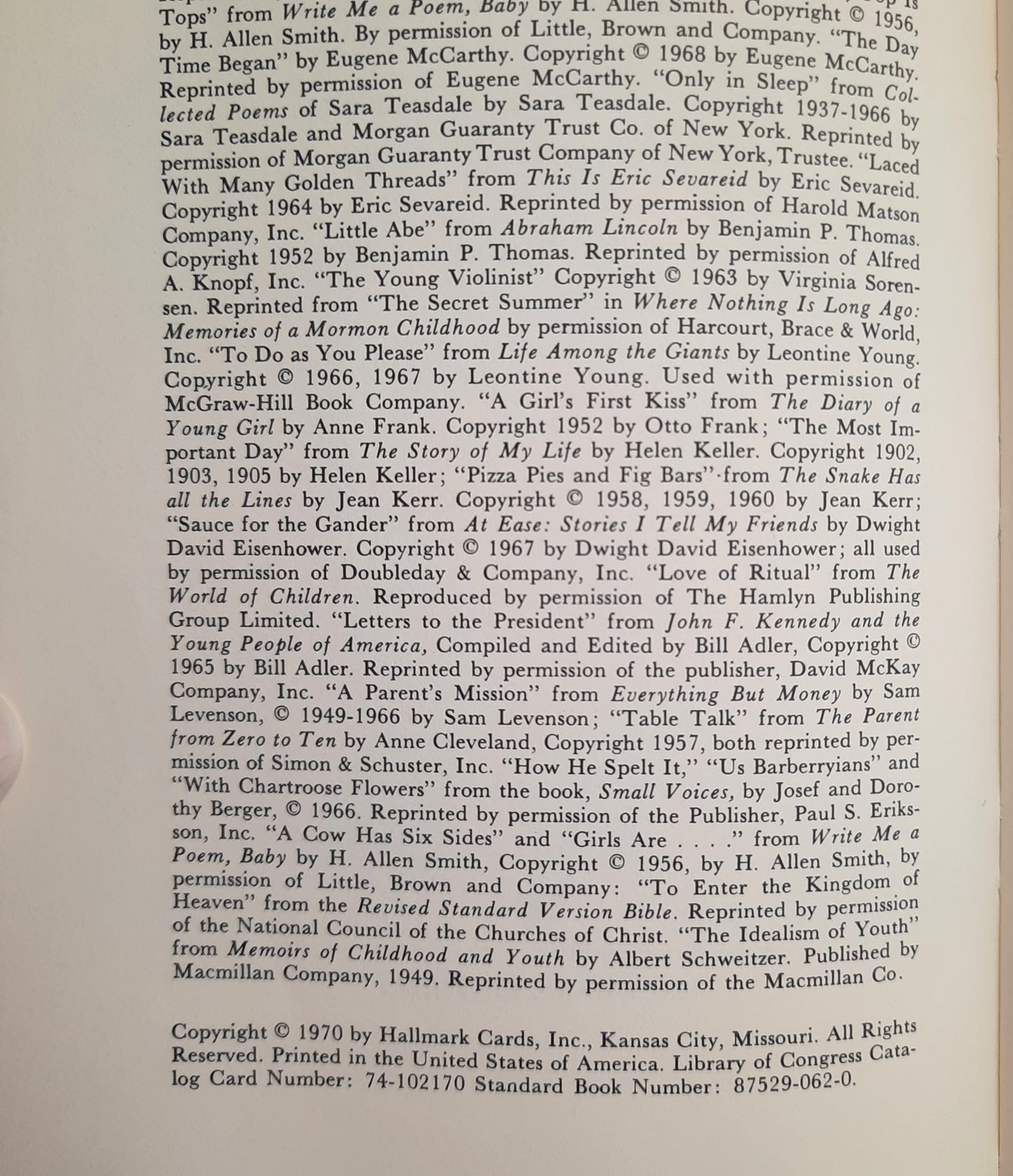 The World of Children: The Pleasures of Childhood in Favorite Writings edited by William Garvin (Very good, 1970, HC, 61 pages, Hallmark Editions)