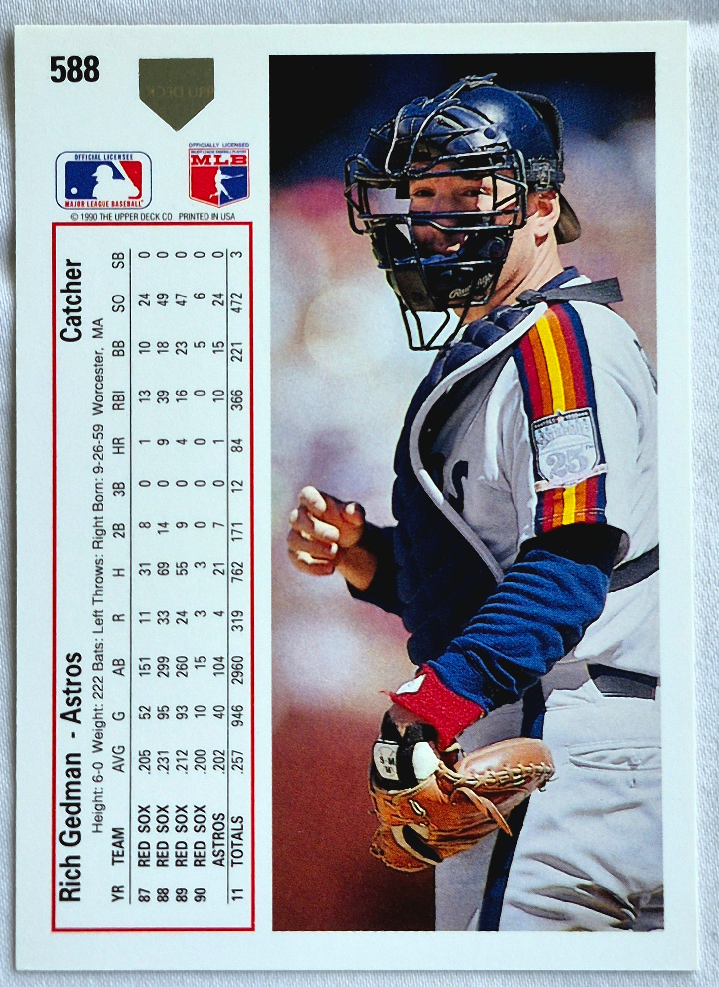 Gedman Rich Houston Astros Catcher #588 Upper Deck 1991 Baseball Card