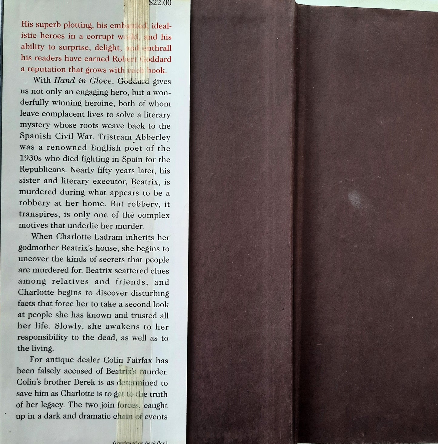 Hand in Glove by Robert Goddard (Good, HC, 1992, Poseidon Press, 428 pages)
