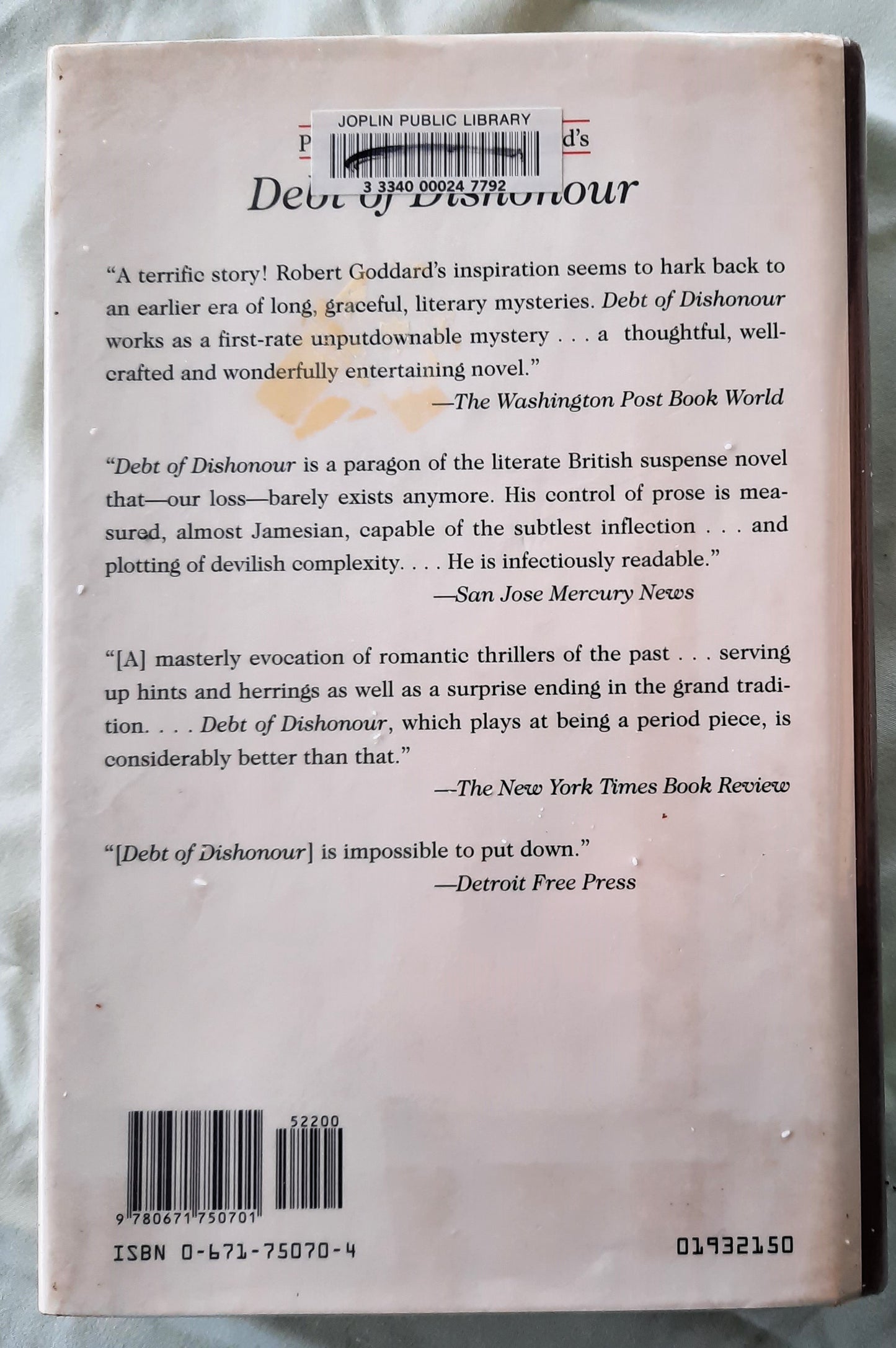 Hand in Glove by Robert Goddard (Good, HC, 1992, Poseidon Press, 428 pages)