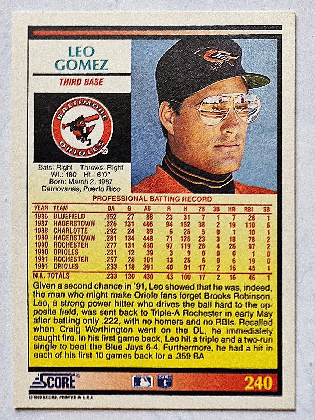 Scott Bailes California Angels Relief Pitcher 1992 Score #331 Baseballkarte (Exzellent)