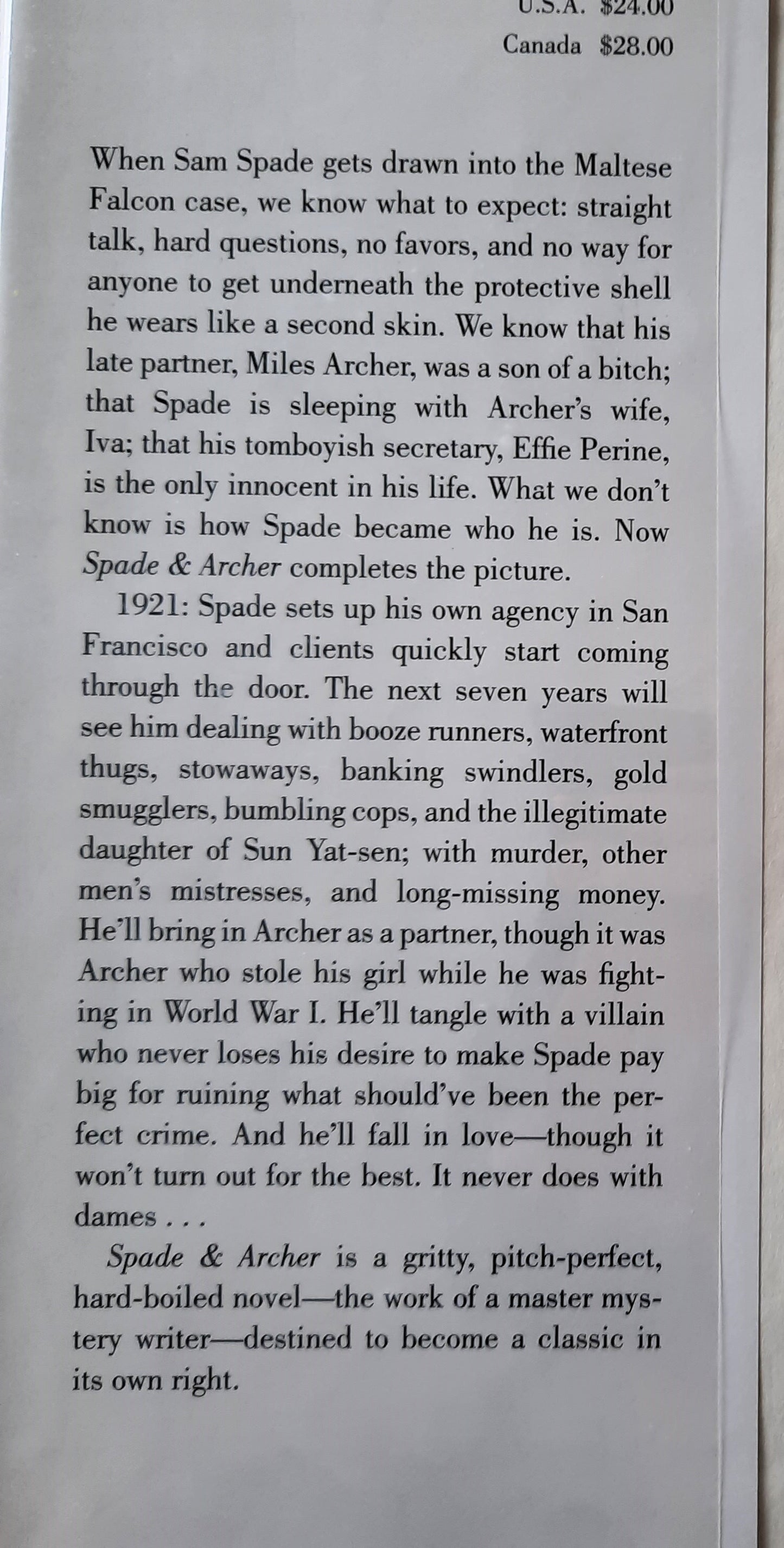Spade & Archer by Joe Gores (Prequel to The Maltese Falcon, Good, 2009, HC, 337 pages, Alfred A. Knopf)