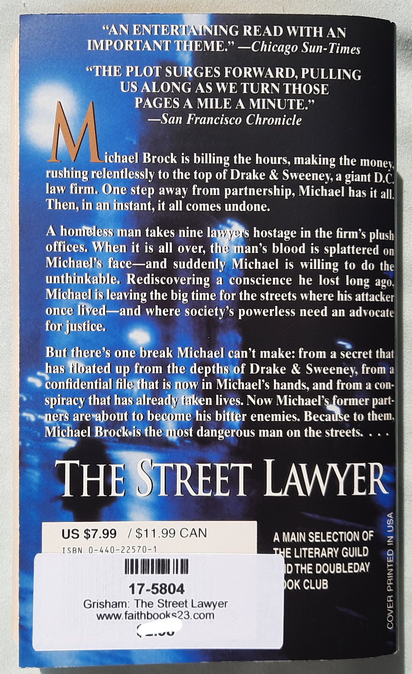 The Street Lawyer by John Grisham (Very good, 1999, Pbk, 452 pages, Island Books)