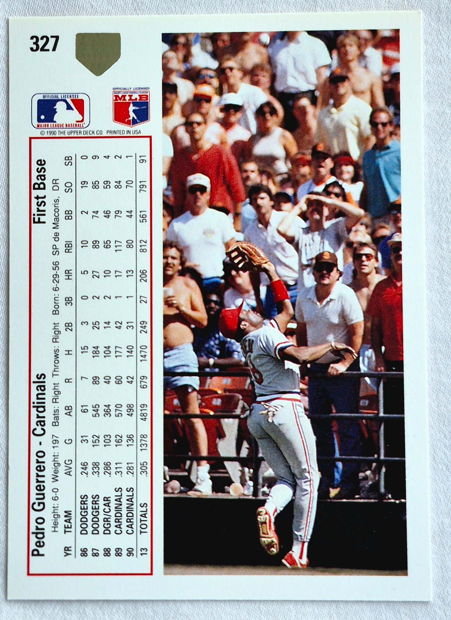 Guerrero Pedro St. Louis Cardinals 1st Base #327 Upper Deck 1991 Baseball Card