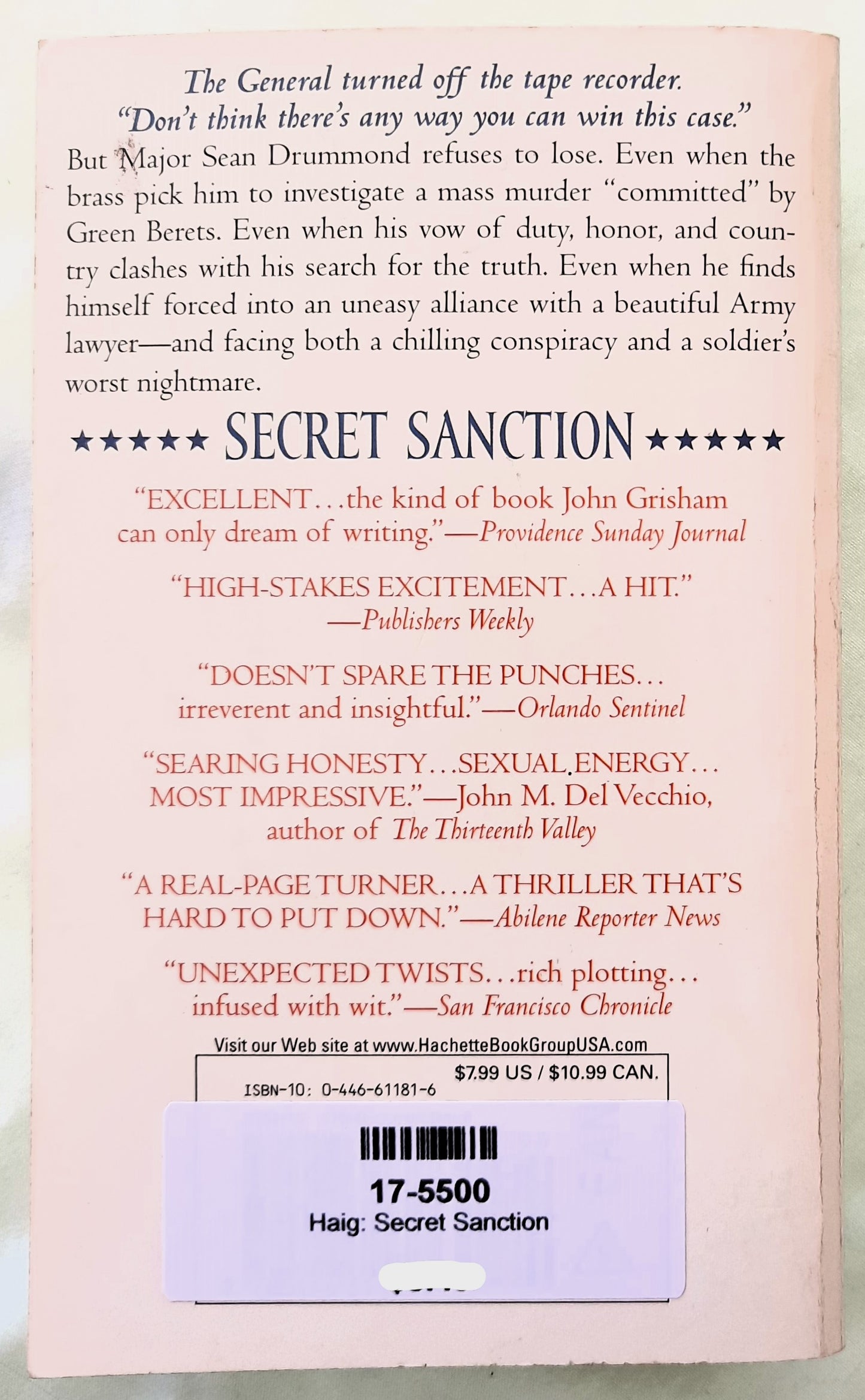 Secret Sanction by Brian Haig (Sean Drummond #1, Very good, 2007, Pbk, 468 pages, Hachette Book Group)