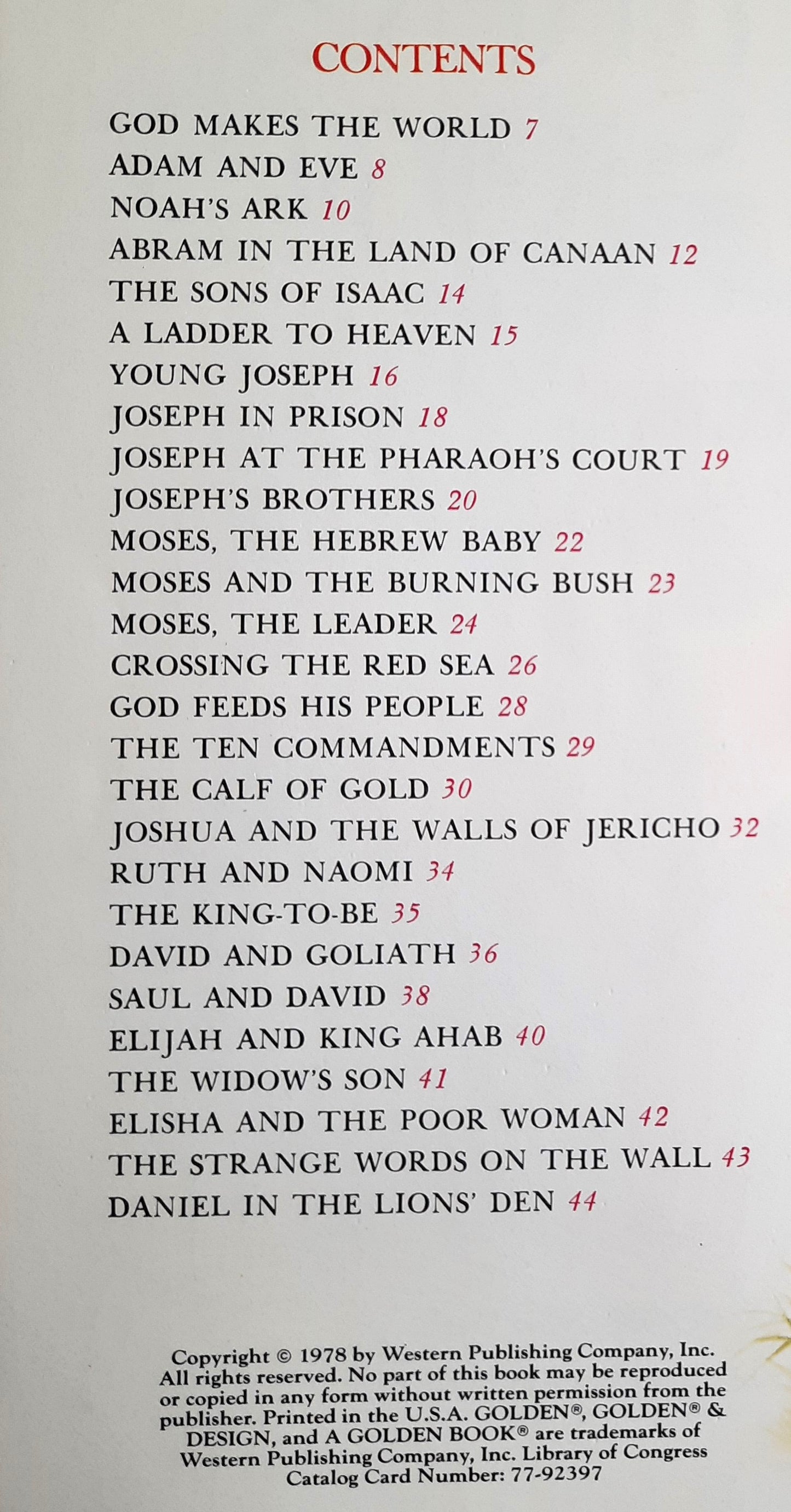 Children's Bible Stories from the Old Testament retold by Ruth Hannon; Joe Giordano (Very good, 1978, HC, 45 pages, Western Publishing Co.)