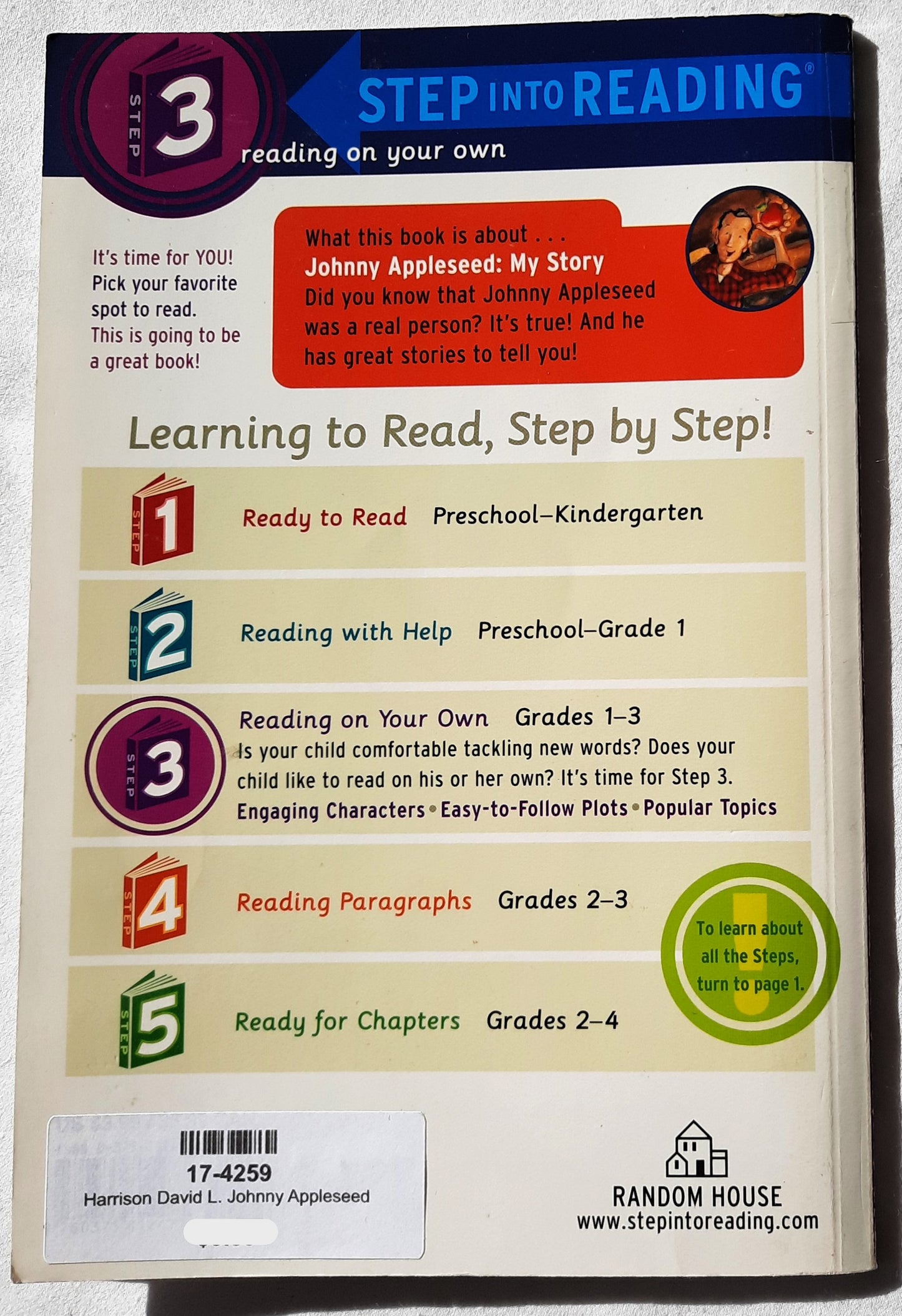 Johnny Appleseed: My Story by David L. Harrison (Very good, 2003, Pbk, 48 pages, Random House Level 3 Reader)