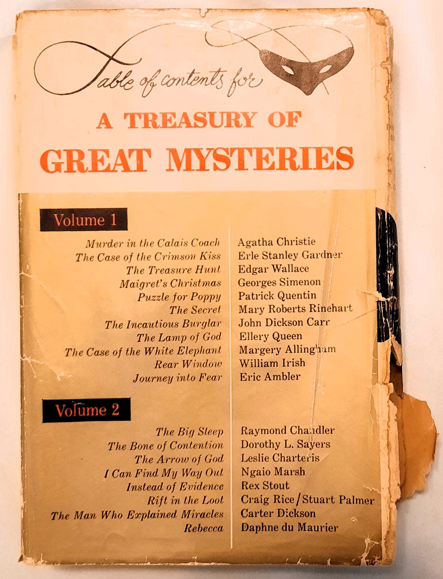 A Treasury of Great Mysteries Volume 2 edited by Howard Haycraft; John Beecroft (Good, 1957, HC, 576 pages, Simon & Schuster)