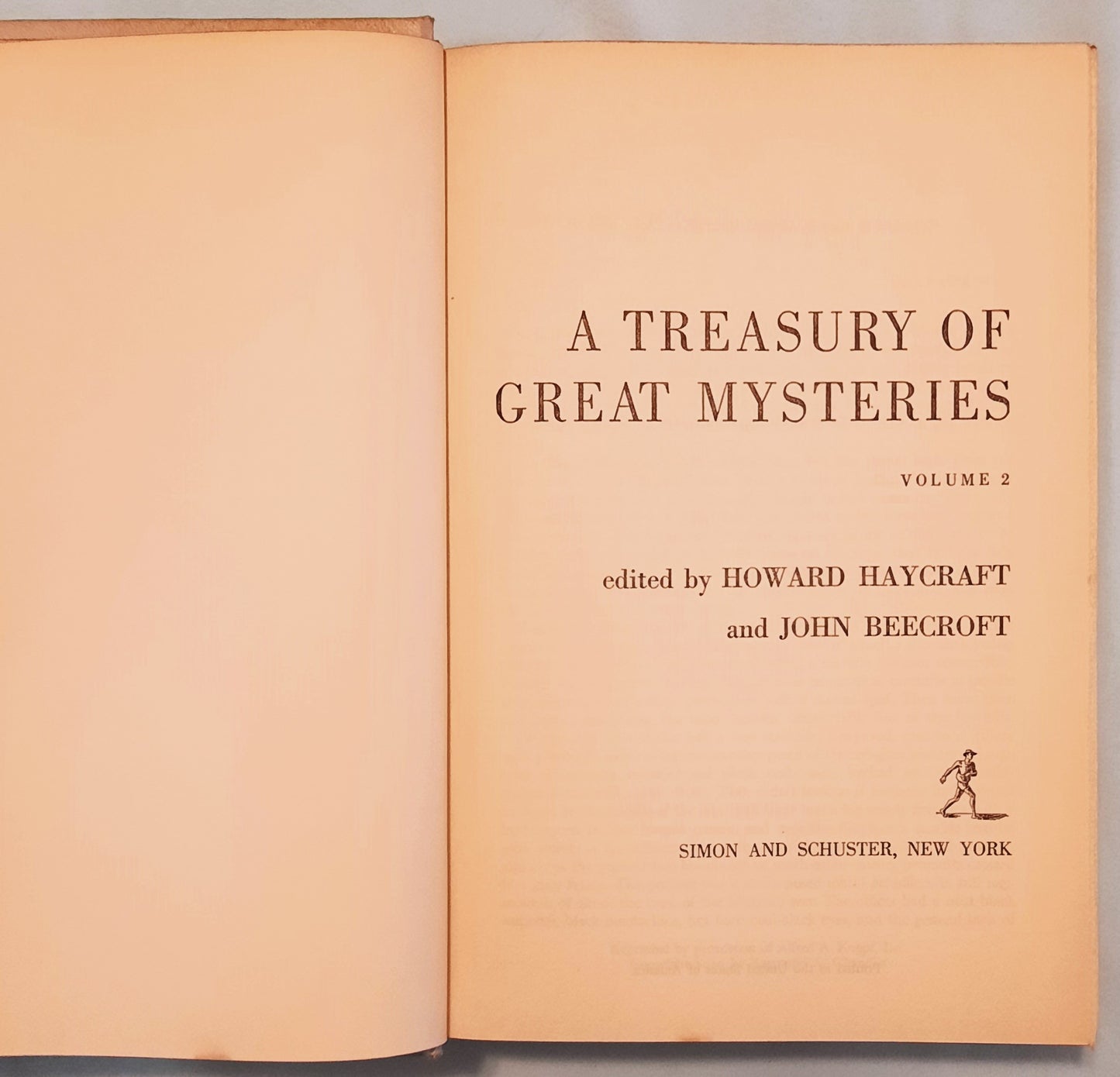 A Treasury of Great Mysteries Volume 2 edited by Howard Haycraft; John Beecroft (Good, 1957, HC, 576 pages, Simon & Schuster)